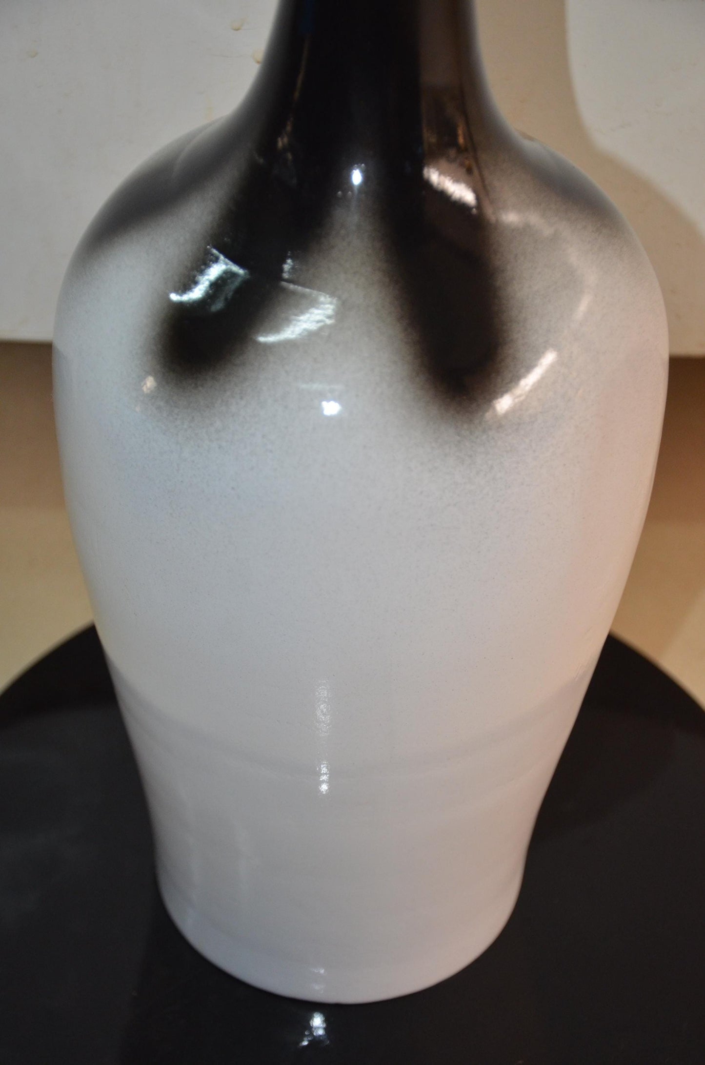 Tall Wooden Floor Vase | Black and White Long Neck Bud Vase