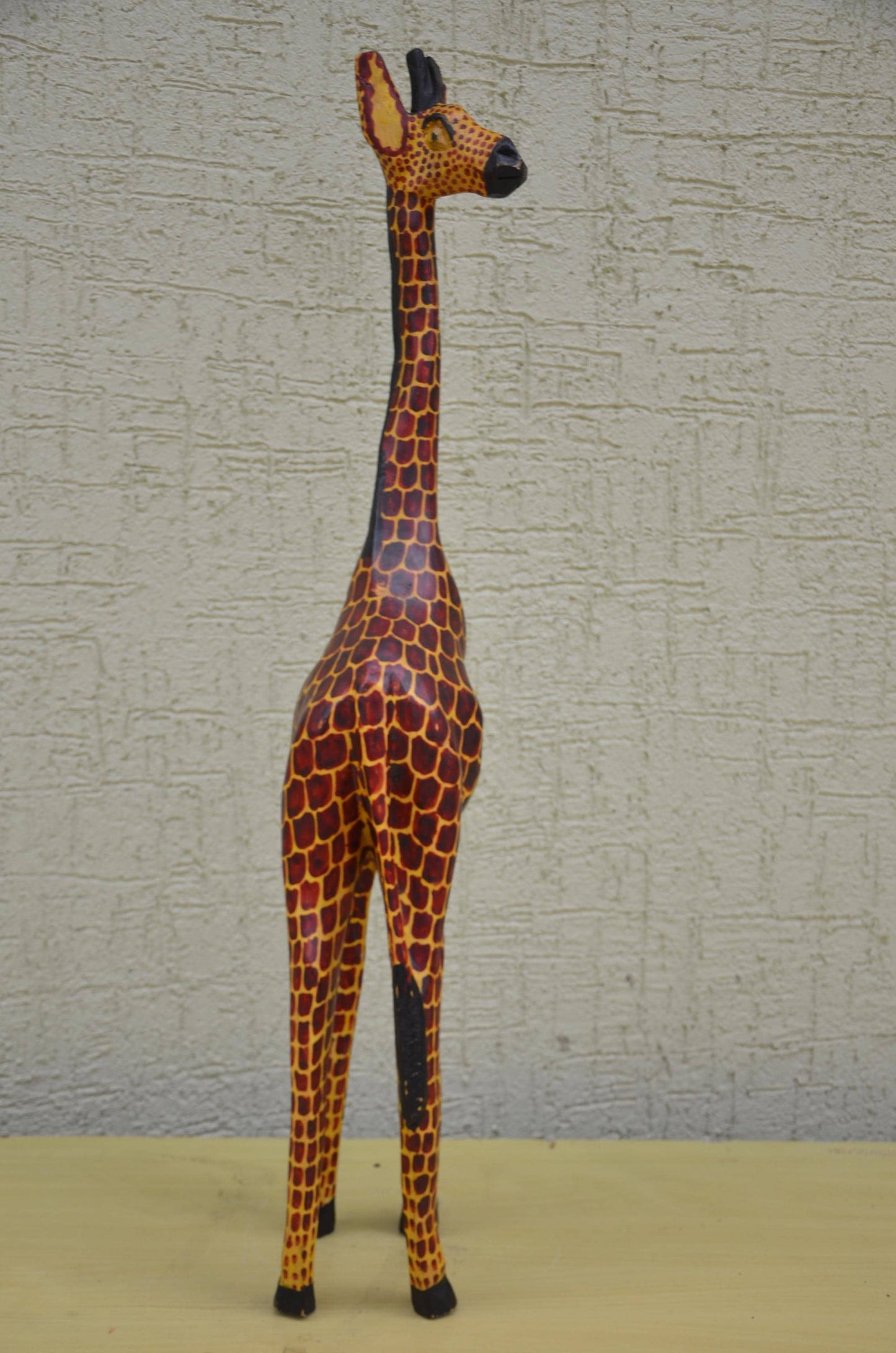 Hand-Painted Wooden Giraffe Sculpture | Towering African Wildlife Art Figurine