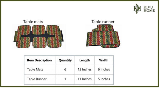Medium African Table Runner and Placemat Set, Handmade Tribal Dining Decor, 7 Piece Set