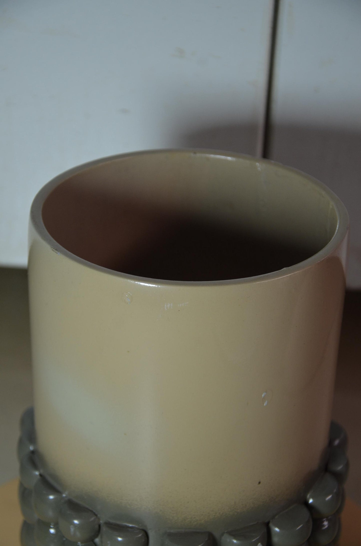 Beaded Wooden Cylinder Vase | Beige and Grey Bubble Texture Pillar Vessel