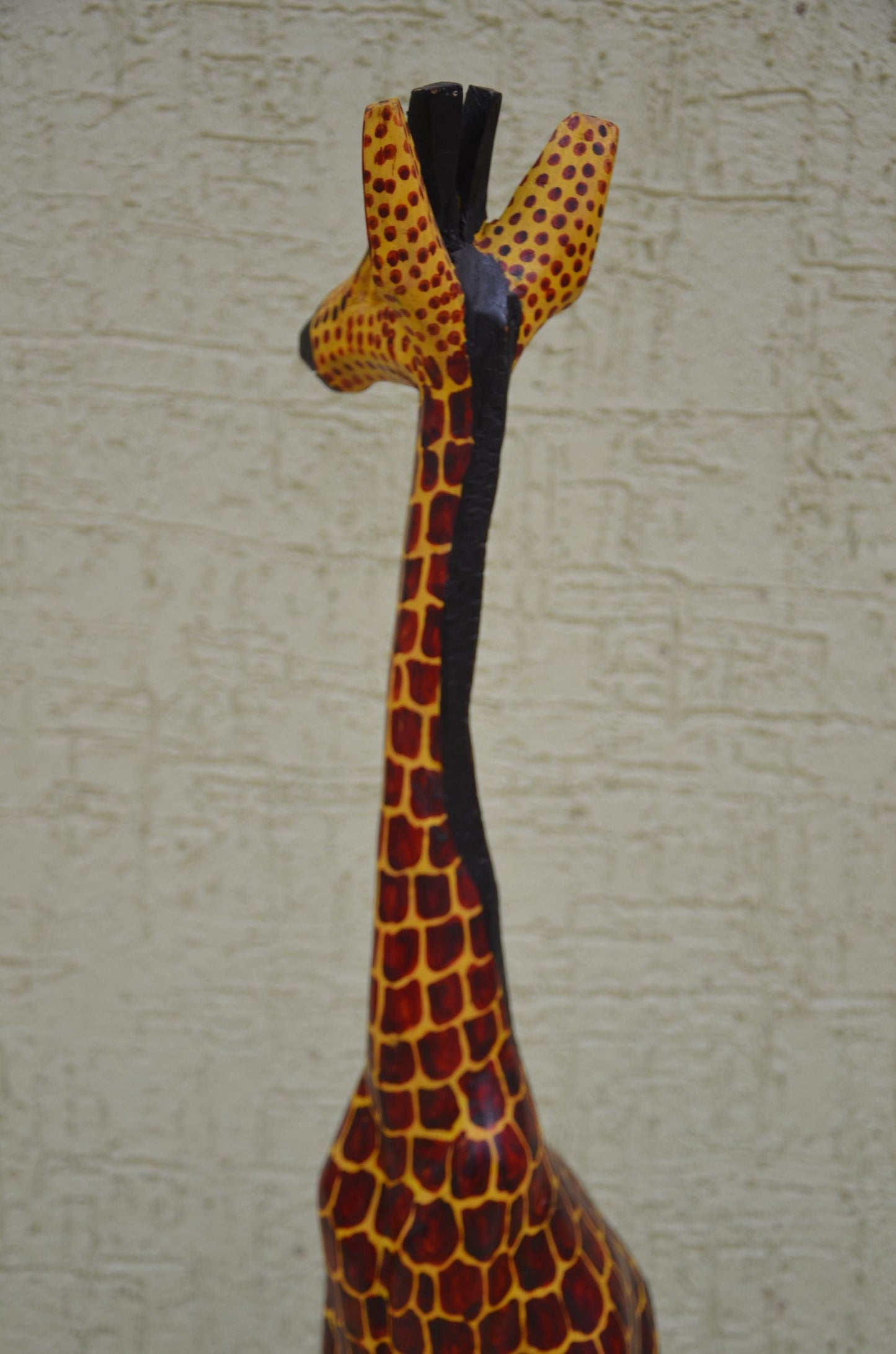 Hand-Painted Wooden Giraffe Sculpture | Towering African Wildlife Art Figurine