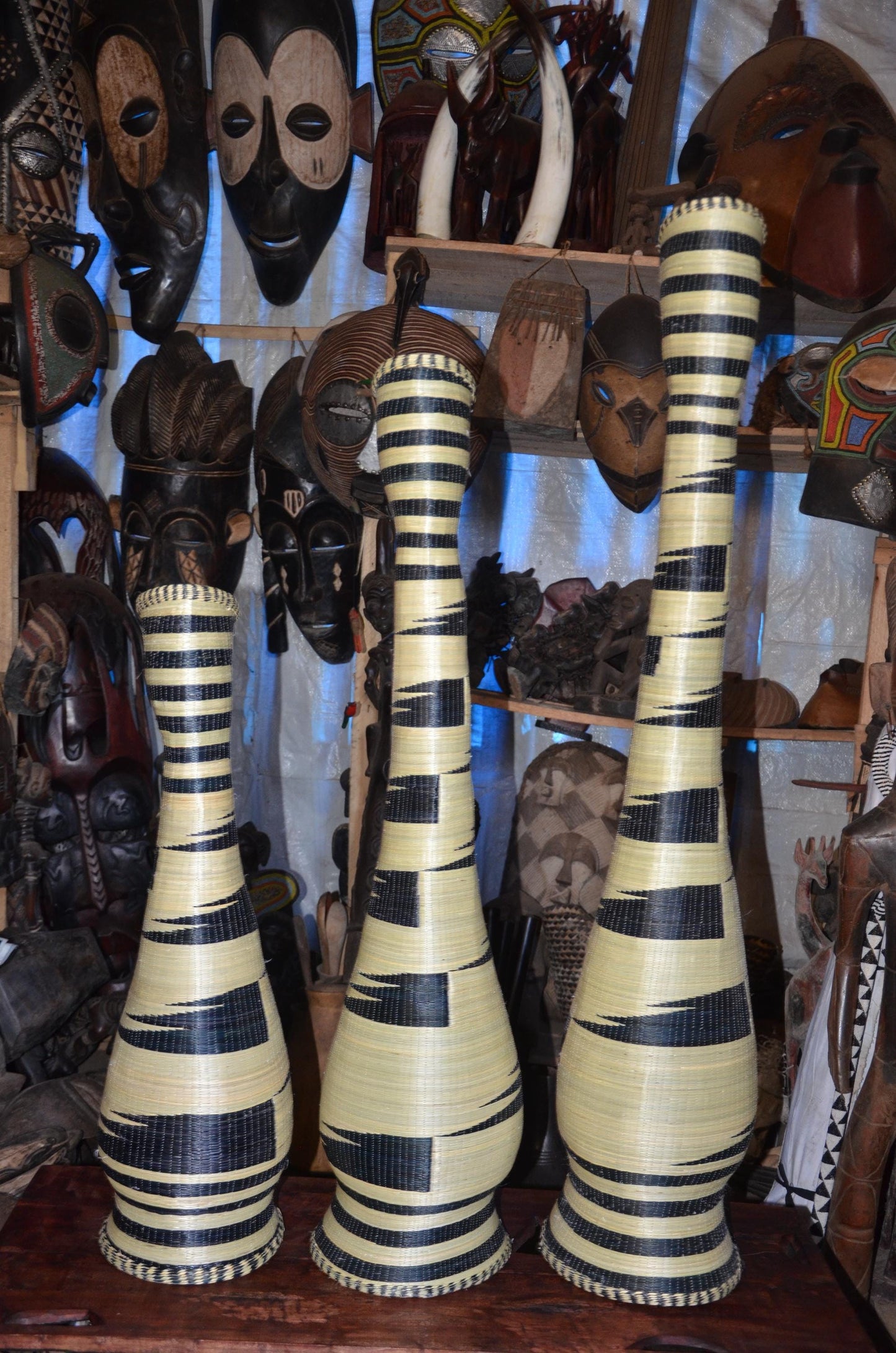 Large Rwandan Sisal Floor Vases – Hand-Dyed Geometric Agaseke Inspired Decor