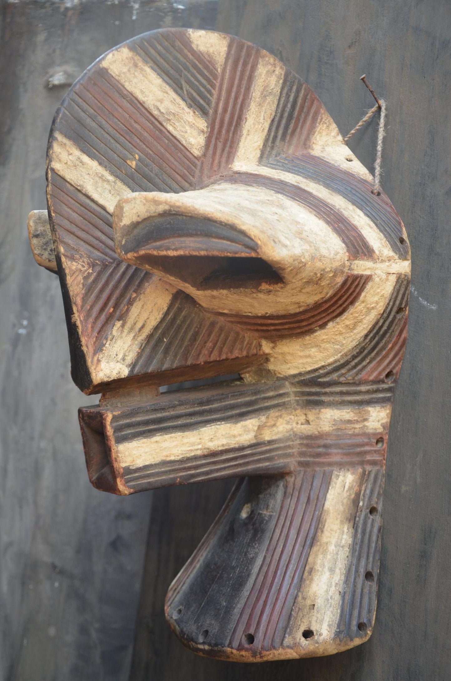 Songye Kifwebe Mask - 21" Authentic Male Masoko Mask, Large Congo Tribal Wall Sculpture and African Collectible Art
