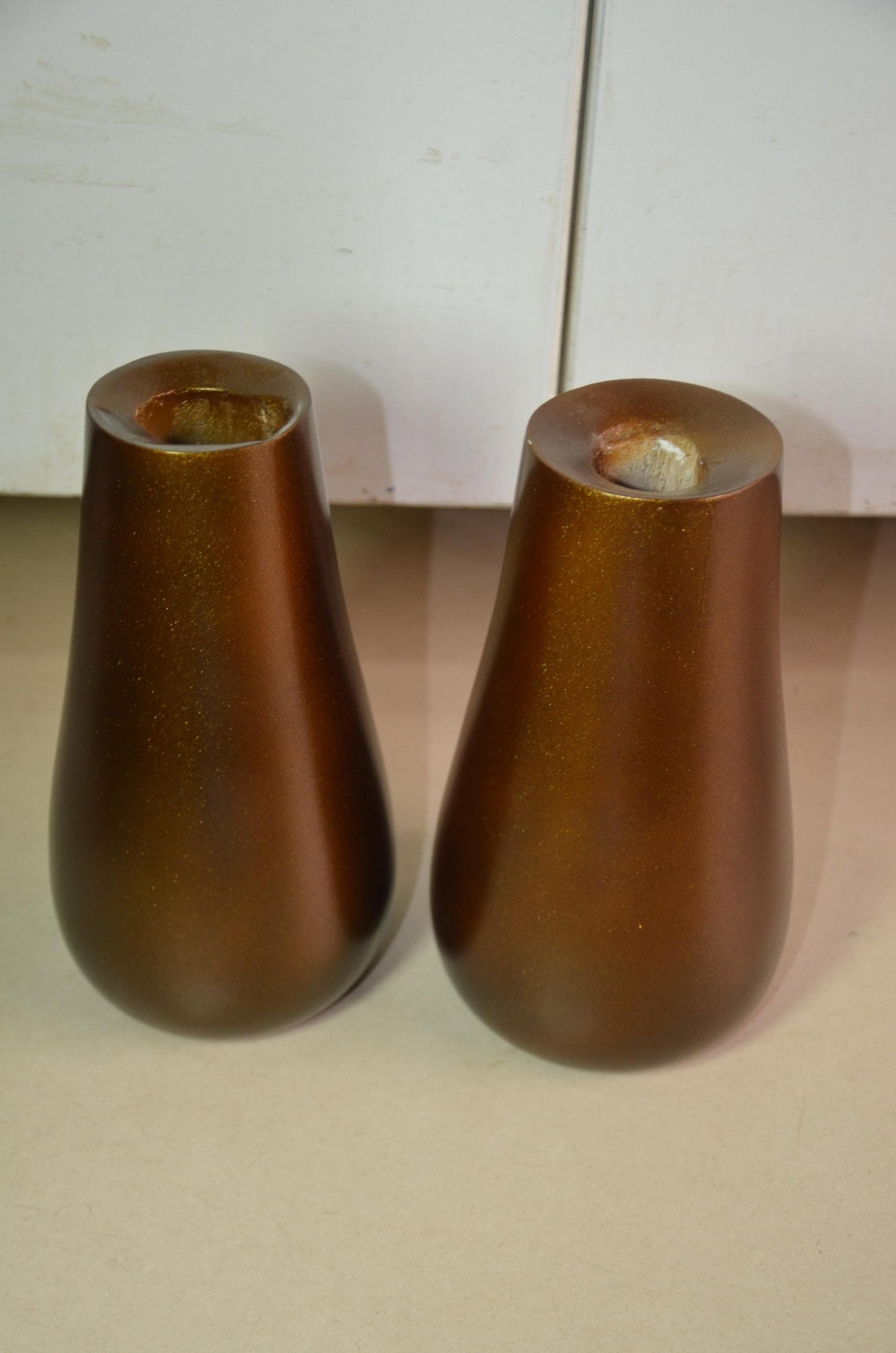 Bronze Wooden Bud Vases | Metallic Gold Teardrop Vessel Duo