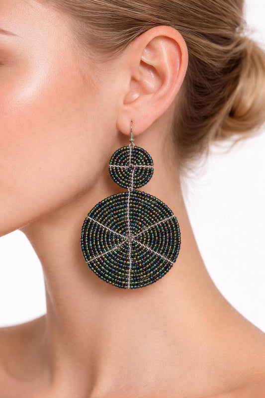 Iridescent Blue Maasai Beaded Earrings Pair, Handmade African Boho Hoop Drop Jewelry Set