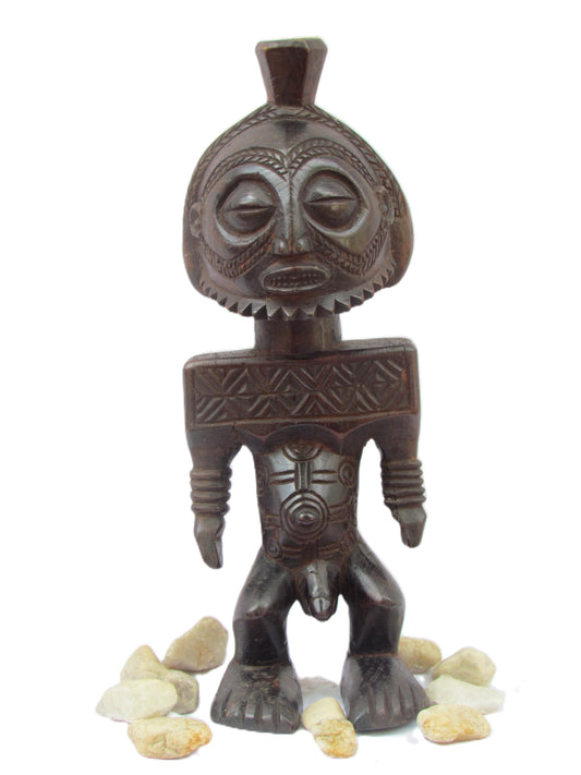 Statue d'ancêtre guerrier Buyu – Sculpture congolaise antique en bois sculpté à la main | Art tribal africain rare de RDC | Décoration vintage primitive