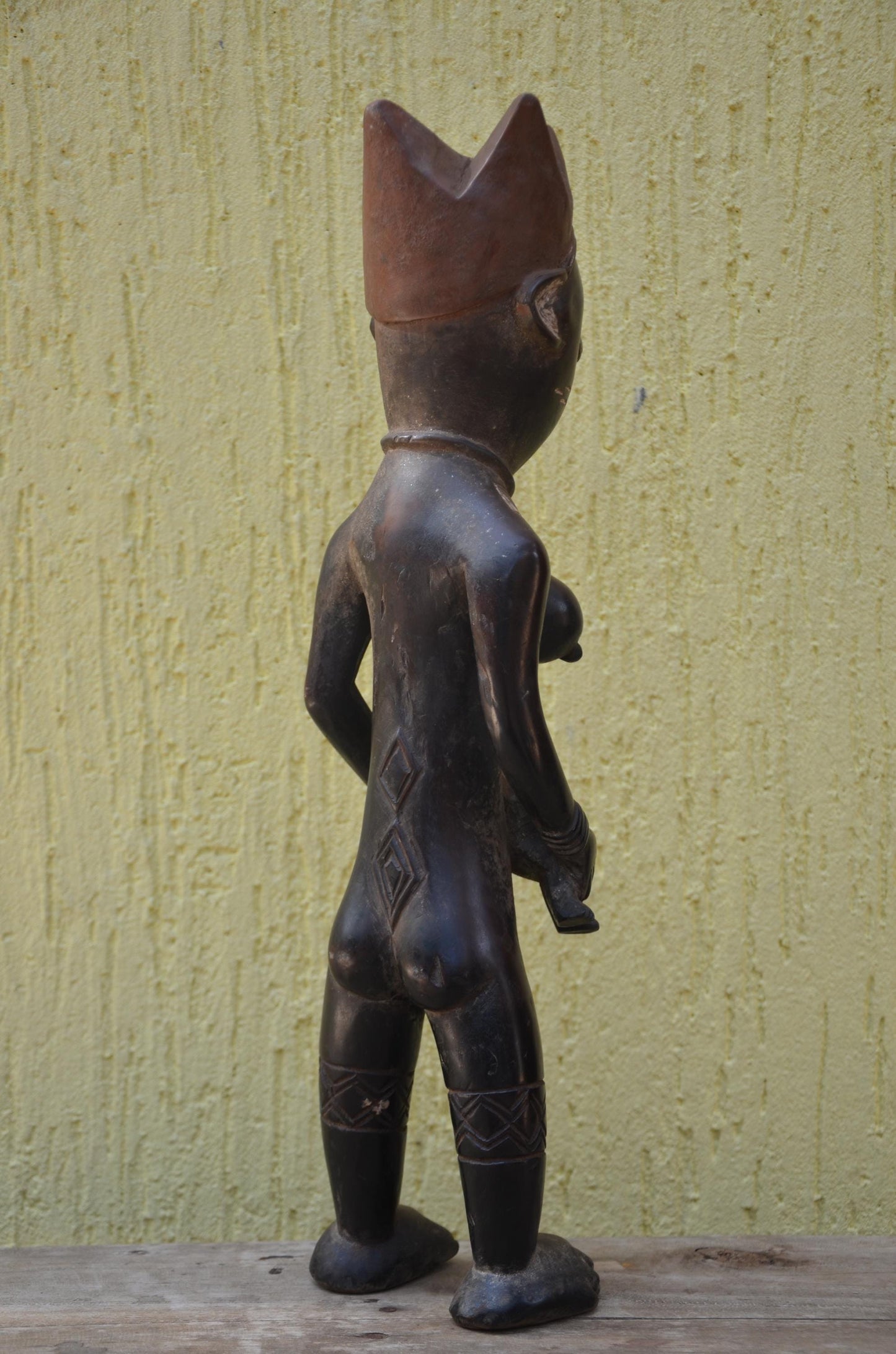 Baule Maternity Statue – 19" Hand-Carved Wood Mother & Child – Ivory Coast