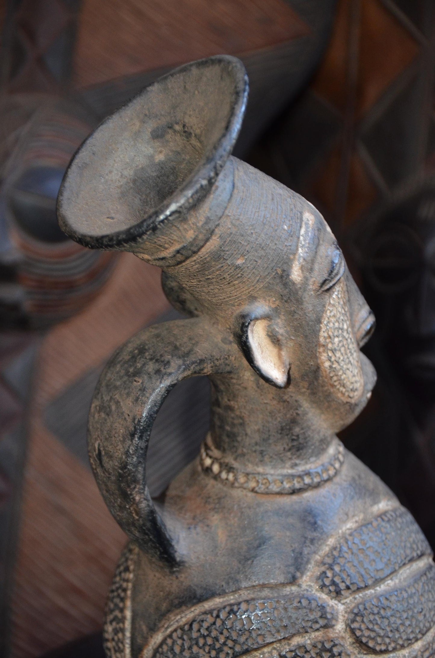 Authentic Mangbetu Pottery Vessel | Anthropomorphic Art | Congo Decor