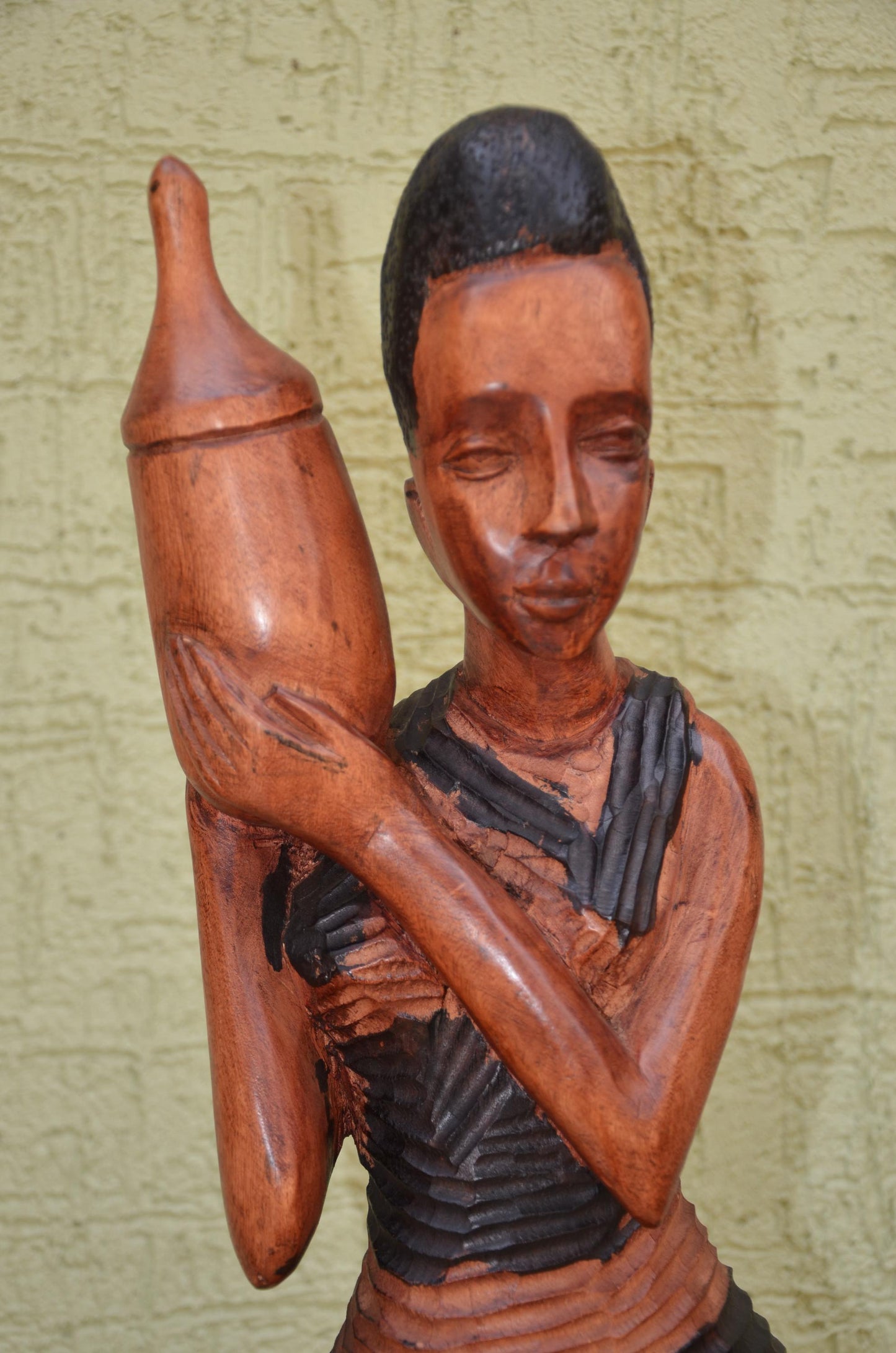 African Female Water Bearer Wooden Sculpture | Tribal Art