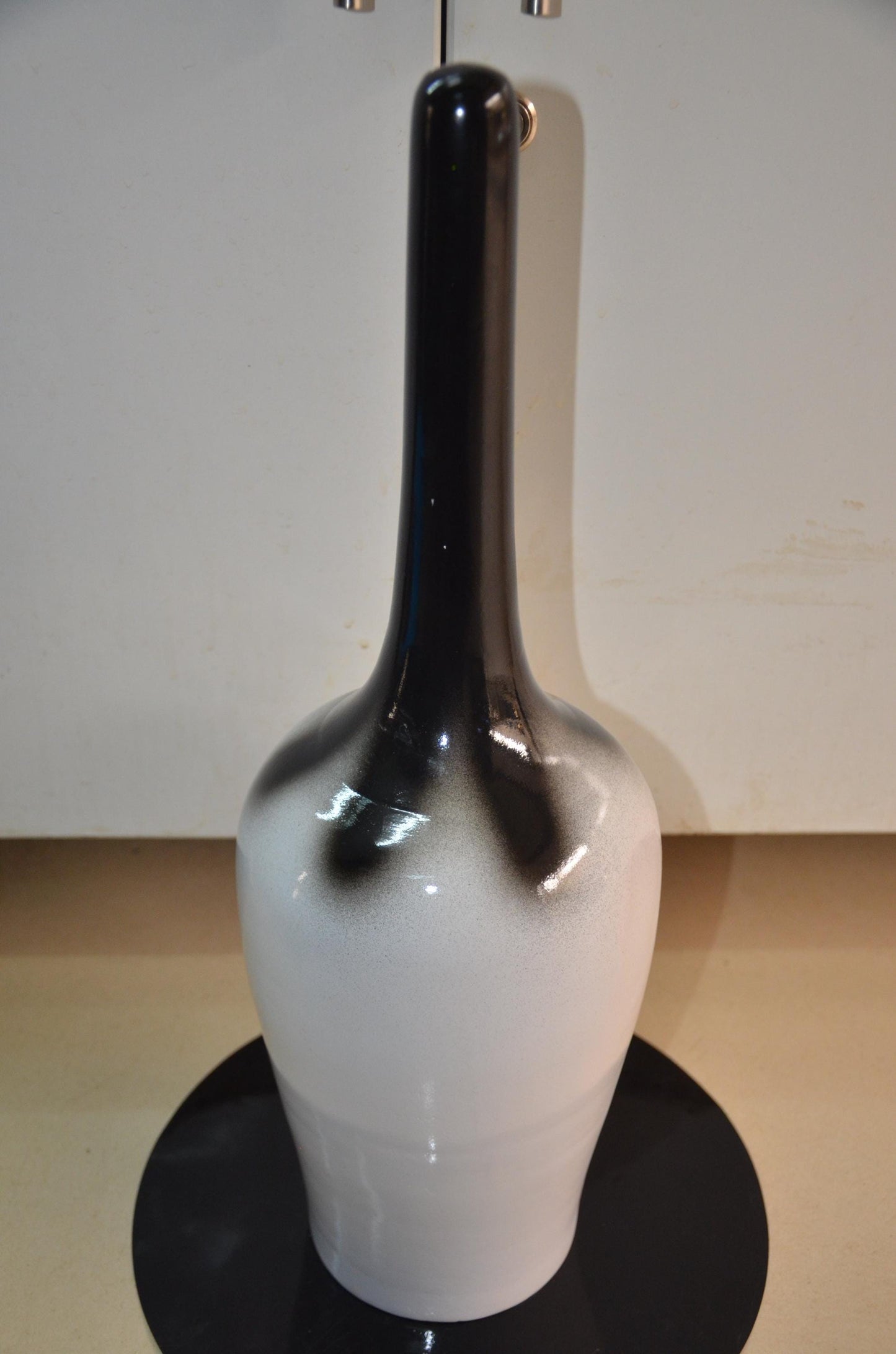 Tall Wooden Floor Vase | Black and White Long Neck Bud Vase