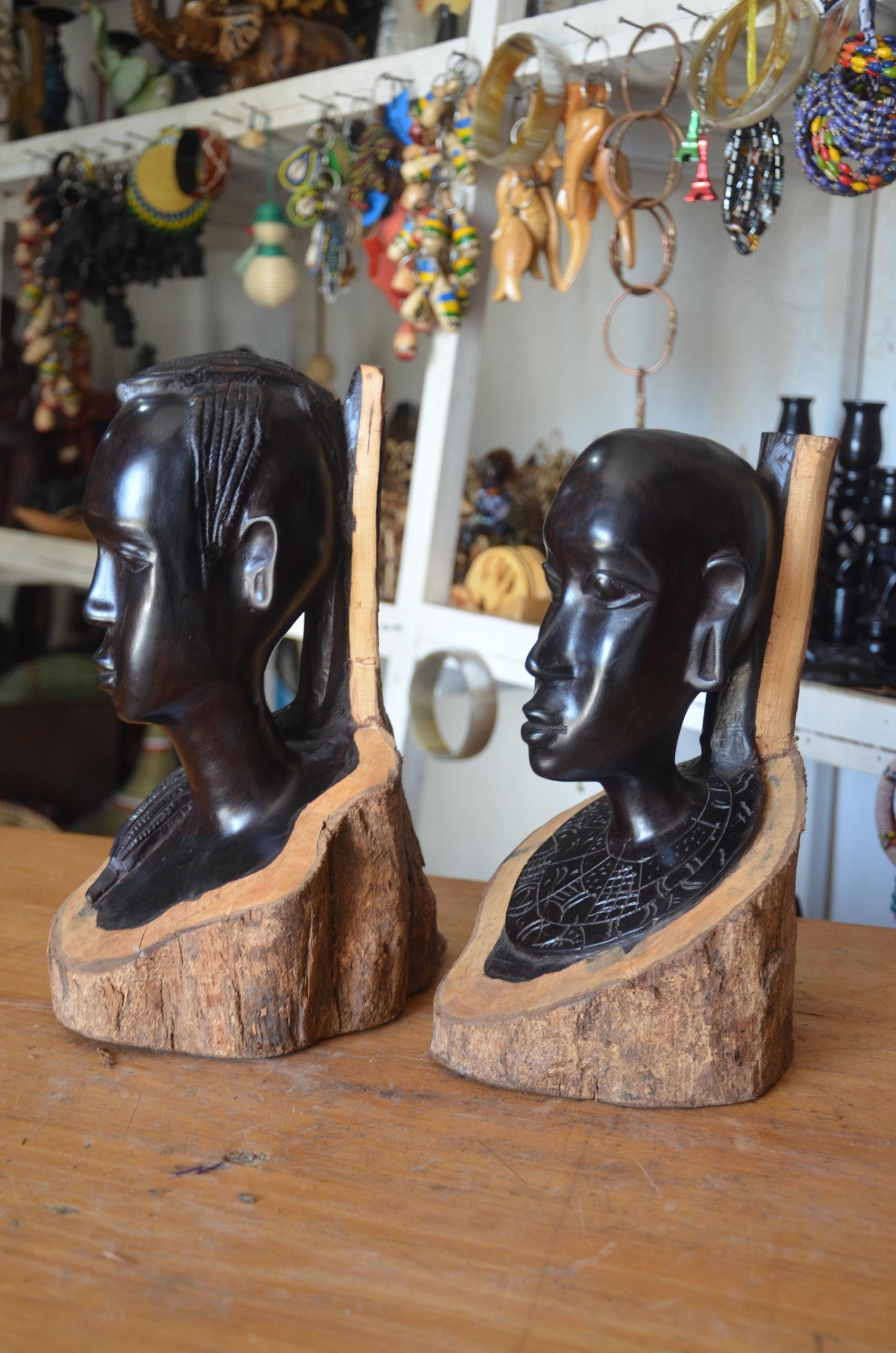Hand-Carved Ebony Wood Maasai Couple Statue | African Tribal Art Sculpture