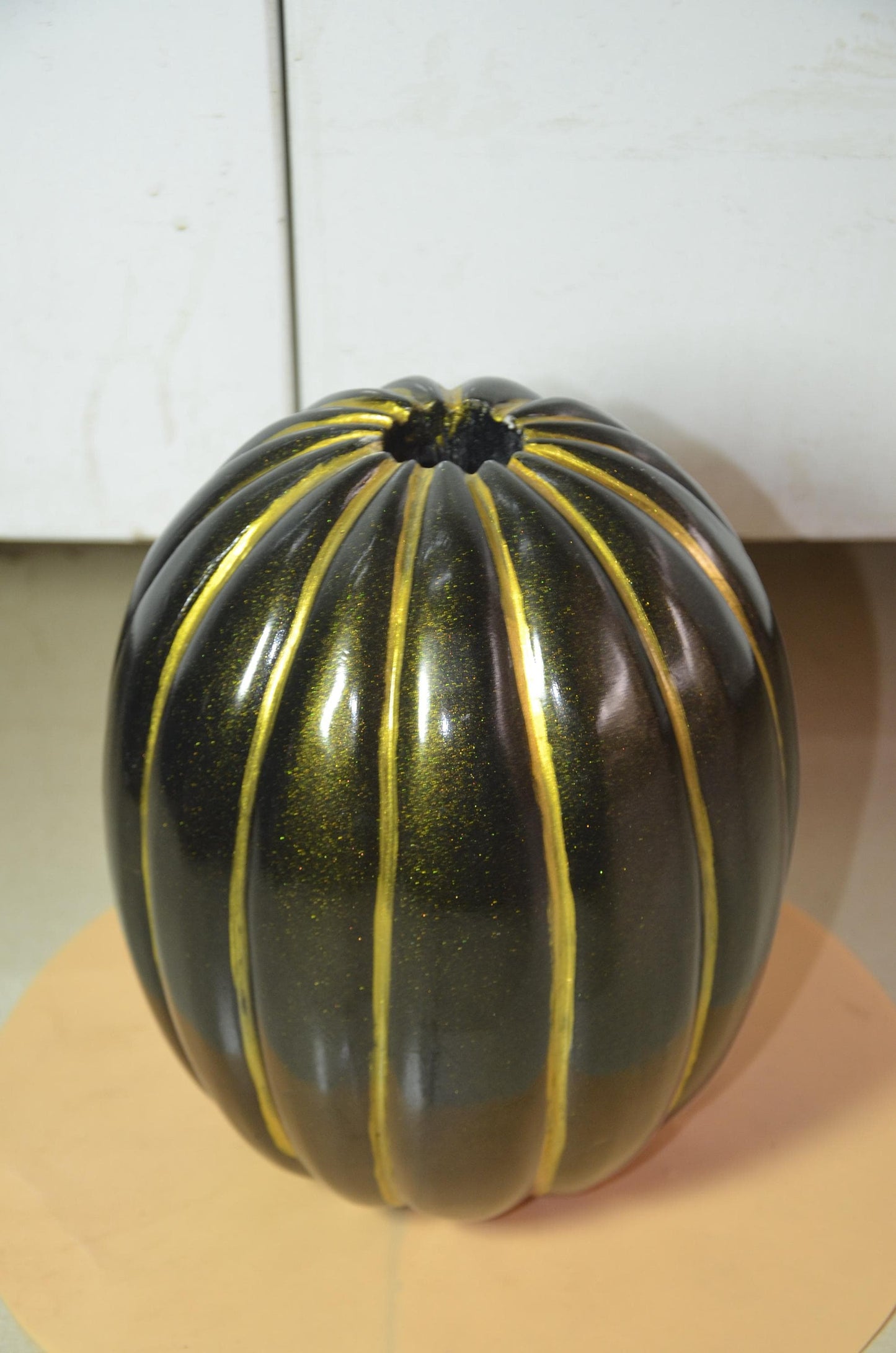 Fluted Wooden Pumpkin Vase | Metallic Bronze Gold Ribbed Vessel