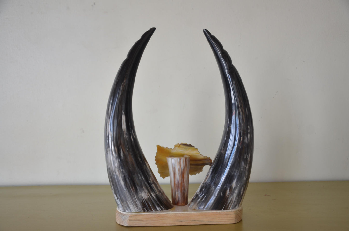 Handcrafted Rwandan Cow Horn Tabletop Sculpture | Authentic African Art Accent