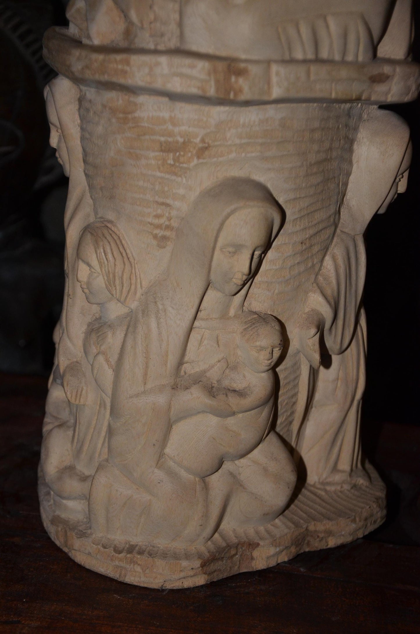 African Carved Wood Stool | Relief Side Table | Handmade Tribal Furniture