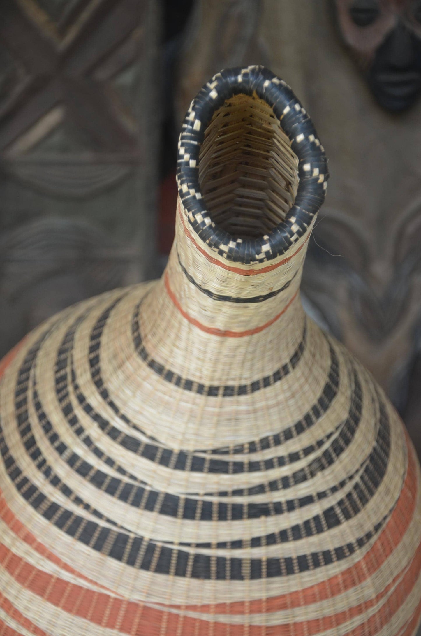 Rwandan Floor Vase | Large Woven Decorative Urn | Tall Artisan Woven Art