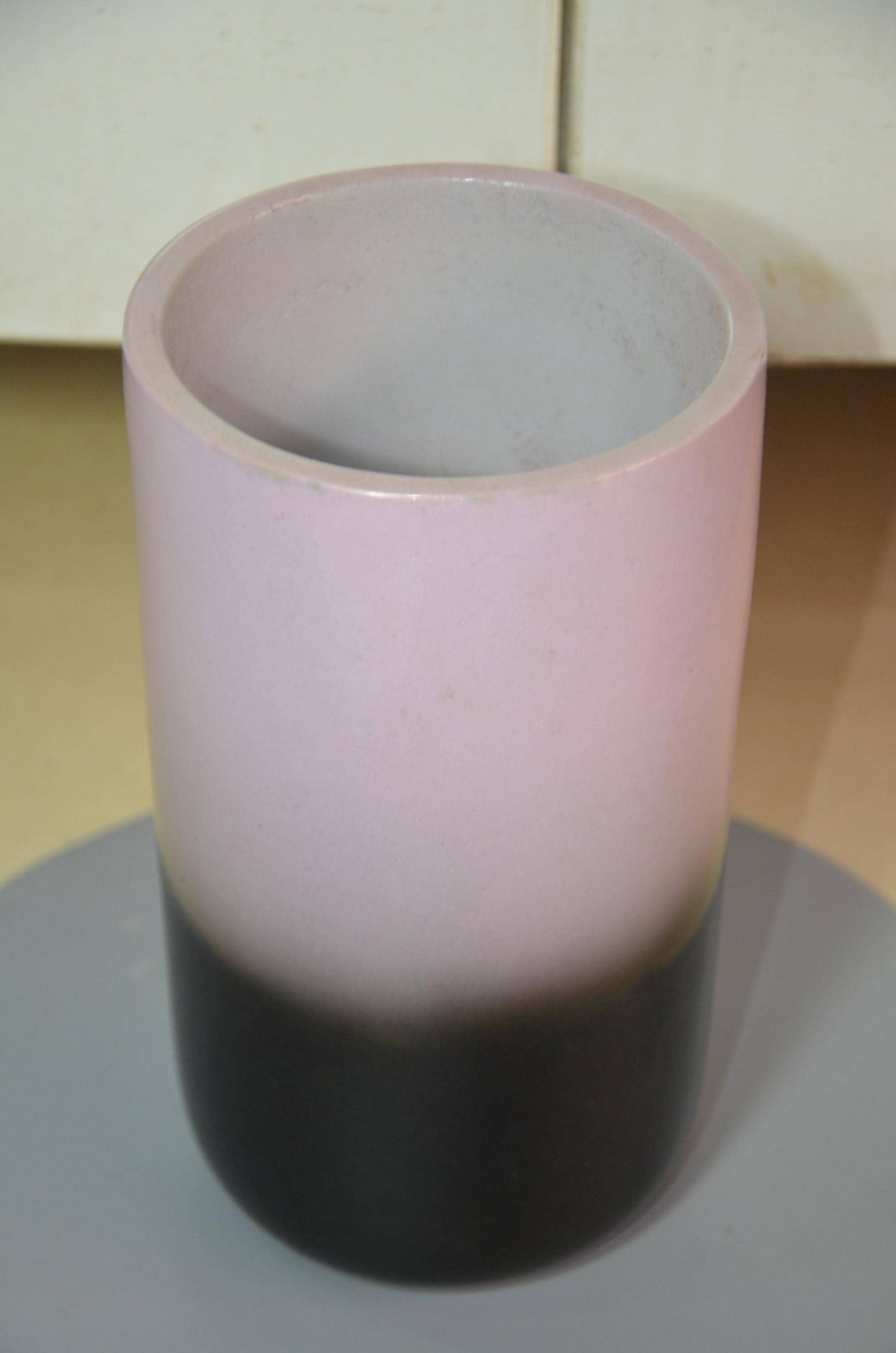 Hand-Carved Wood Cylinder Vase | Pink and Black Ombre Pillar Vessel, Nordic Decor
