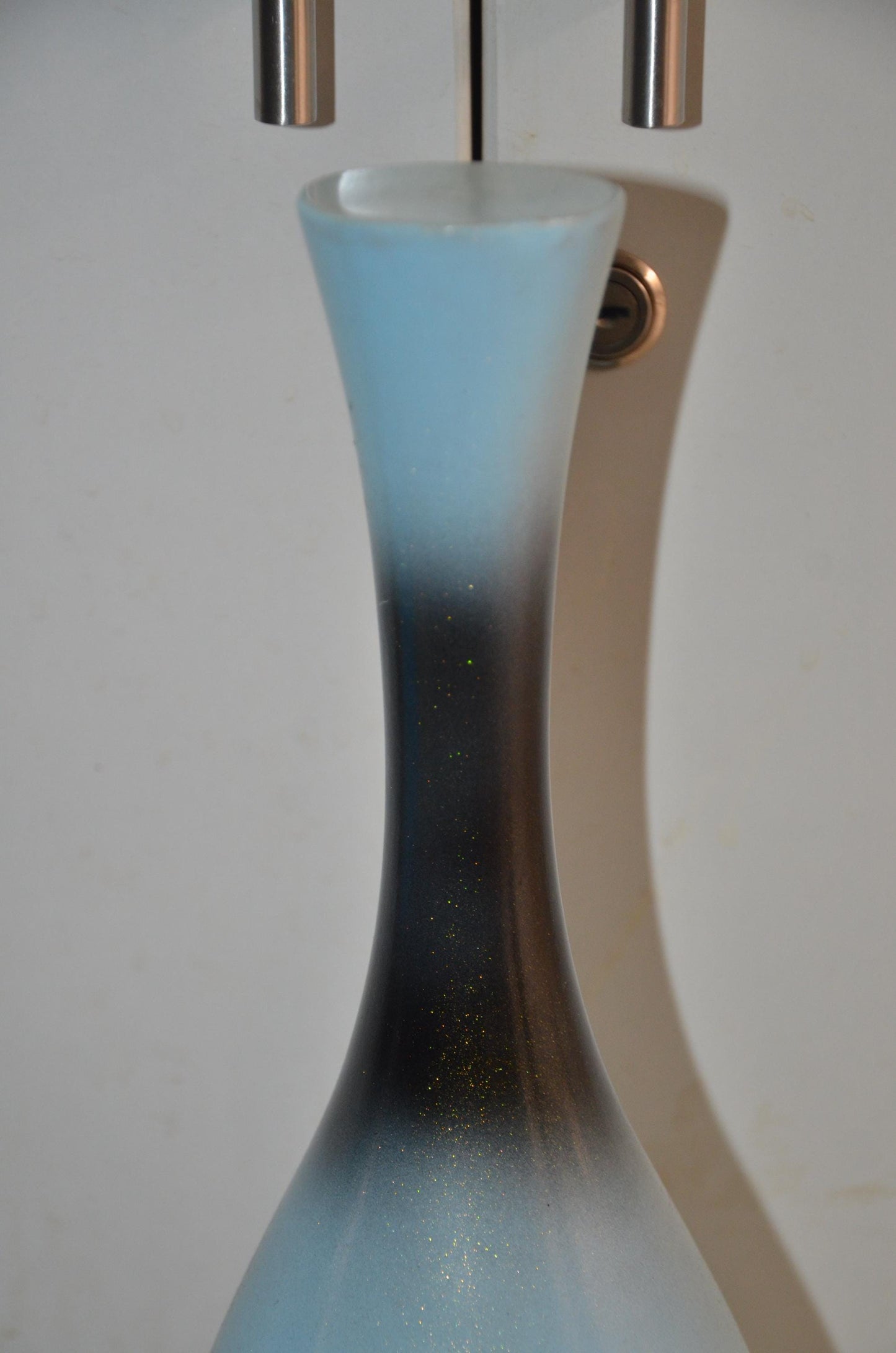 Tall Wooden Floor Vase | Light Blue and Black Long Neck Bottle Vase
