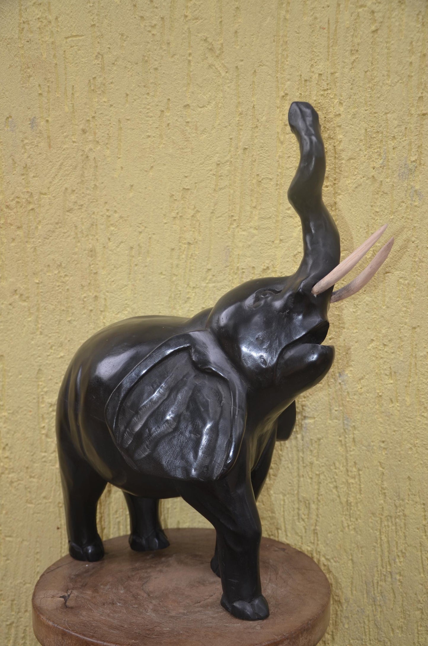 Large Hand-Carved Wooden Elephant | African Animal Sculpture | Decor