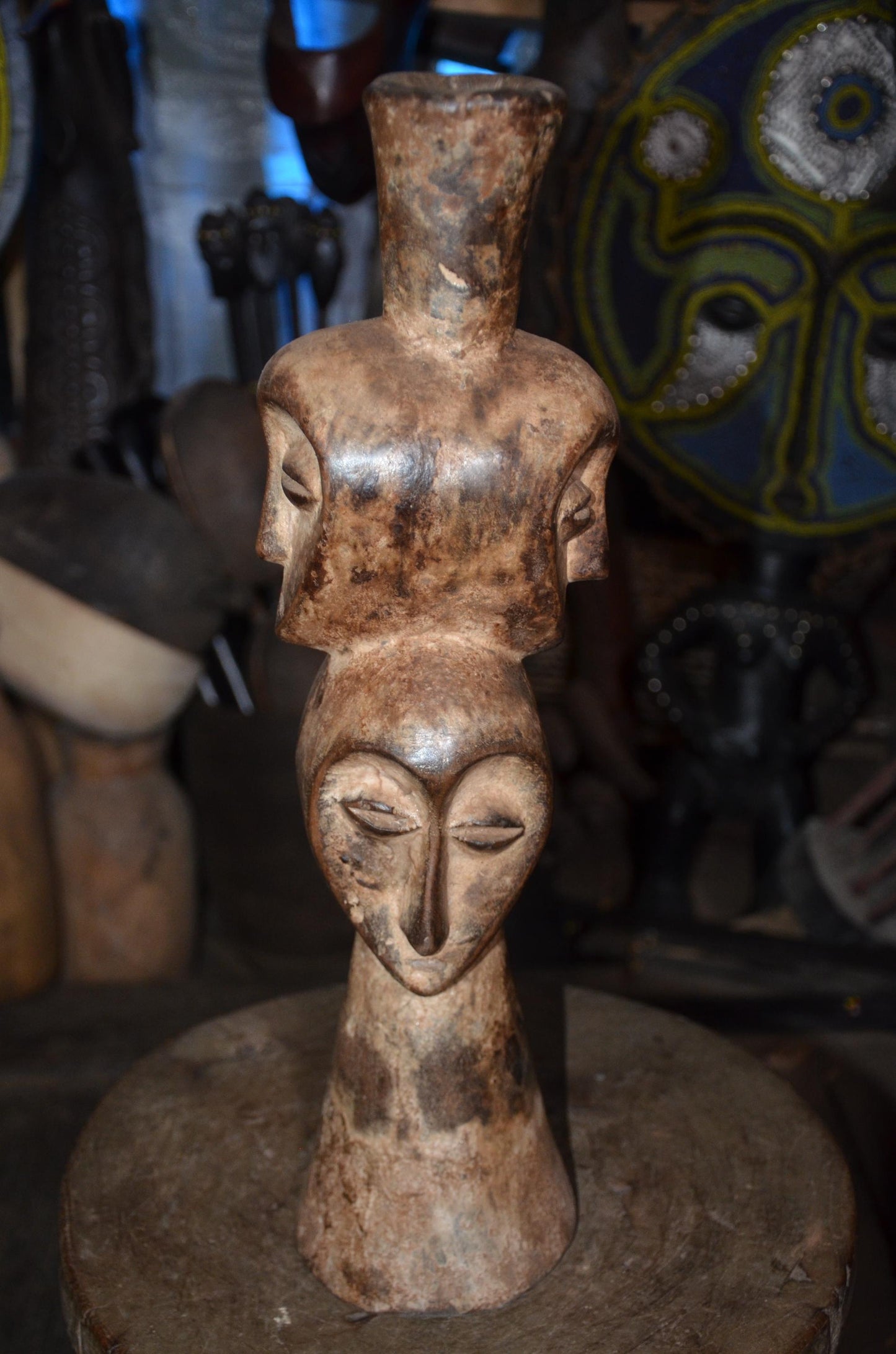 Lega Multi-Faced Statue | Authentic Congolese Wood Art | Ancestral Tribal Sculpture