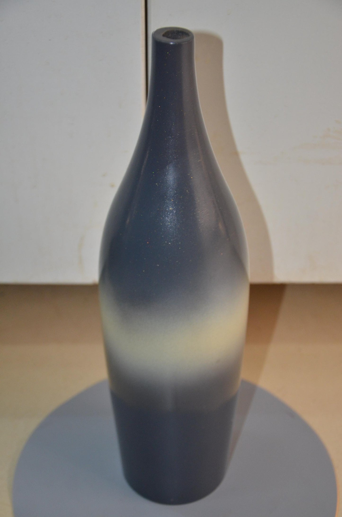 Tall Wooden Floor Vase | Charcoal Grey and Cream Long Neck Bottle Vase