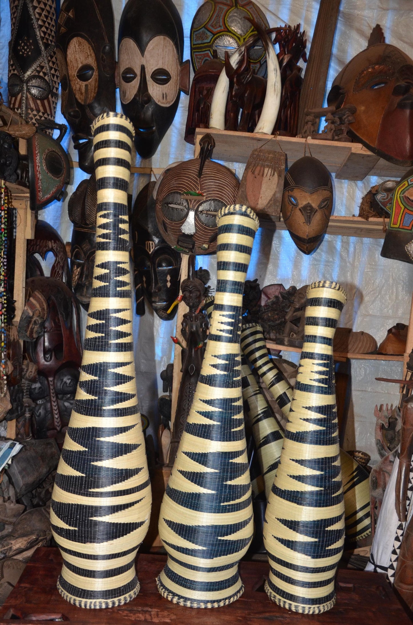 Traditional Rwandan Woven Floor Vases - 48" Large Statement Sisal Vases, Authentic Agaseke, High-End African Woven Art Set.