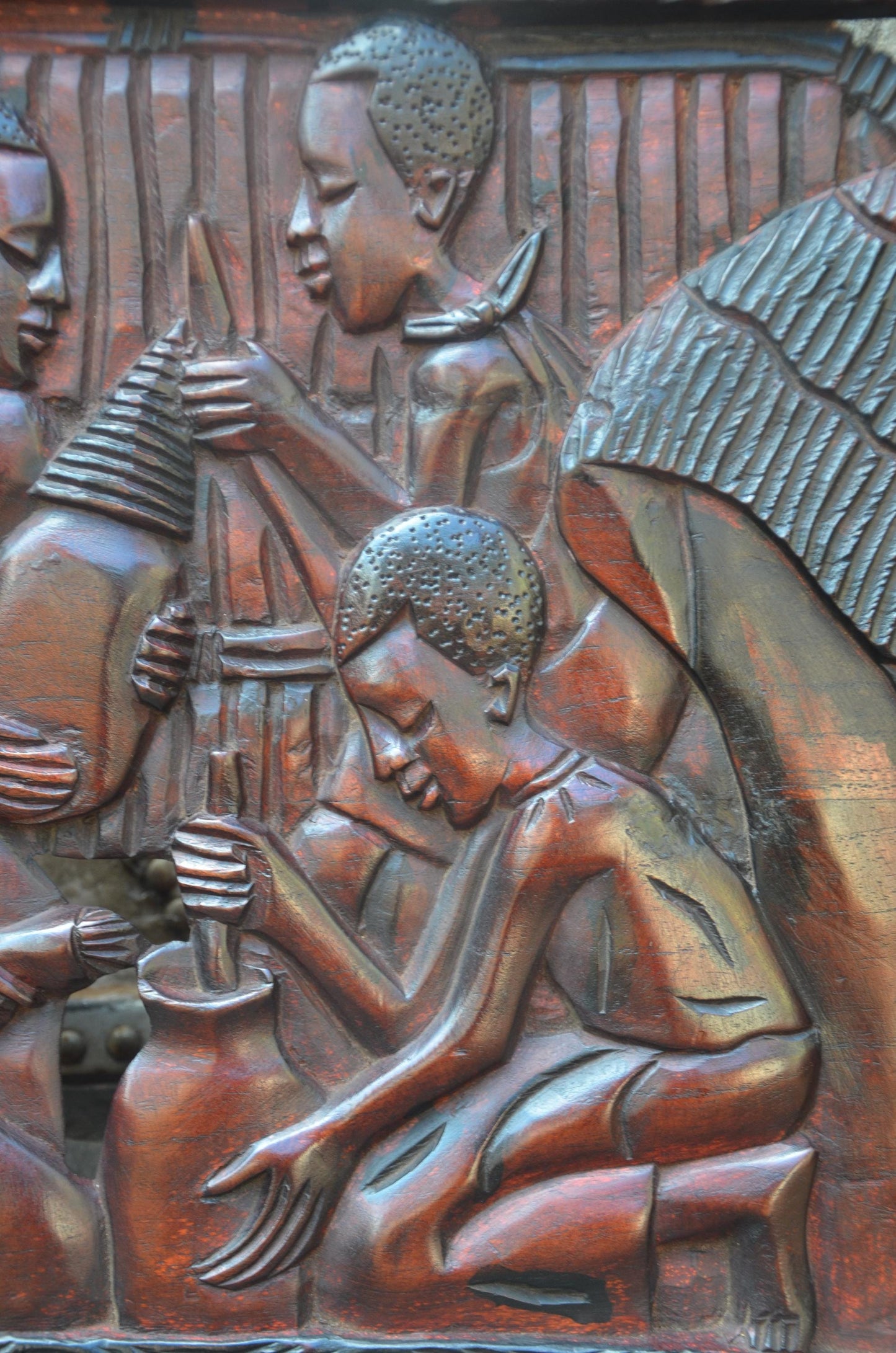 African Community Celebration Wall Plaque | Large Hand-Carved Wooden Relief Art | Village Gathering Wall Decor | Ethnic Sculptural Panel
