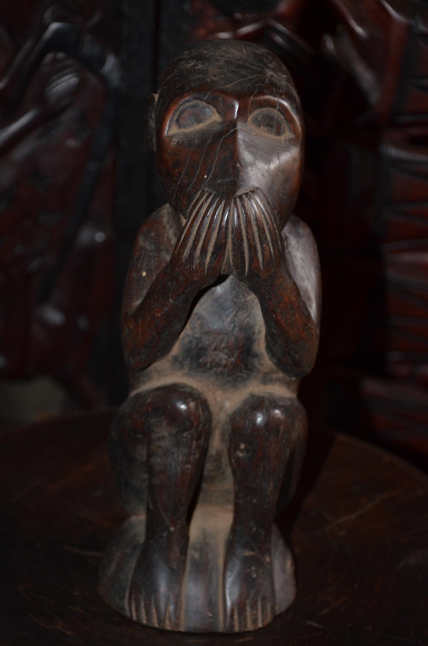 Hemba Chimpanzee Figure – 12" Hand-Carved Wood Mwisi Gwa So'o – Congo Tribal Art