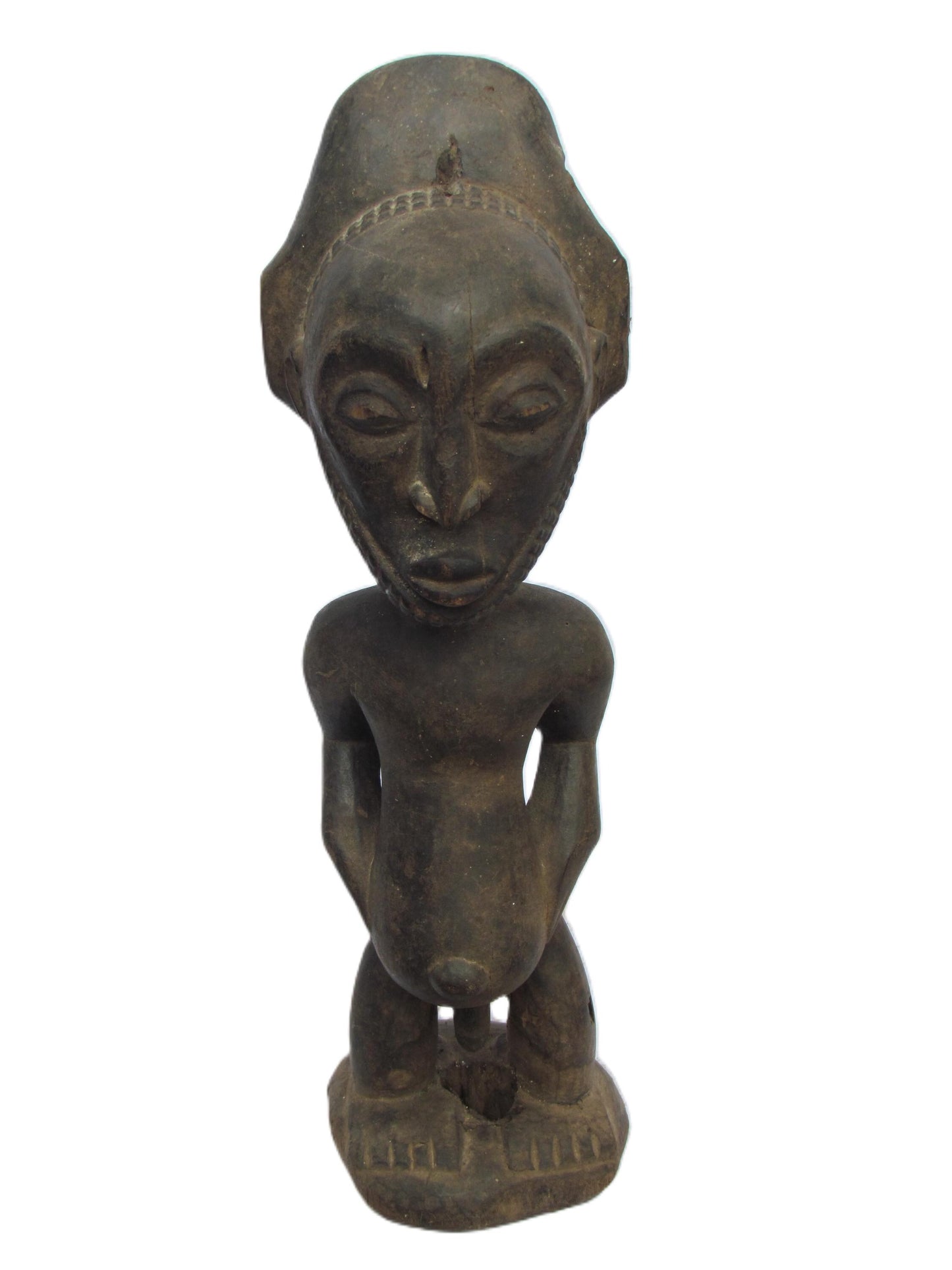 Statue rare et originale de la tribu Hemba « Ancien en prière » en bois sculpté de la RDC.