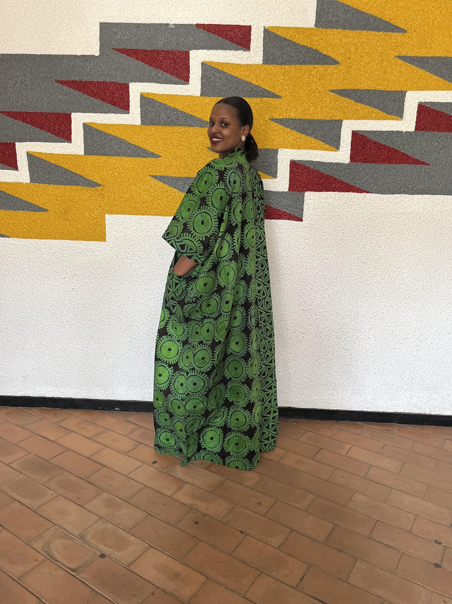 Asymmetrical Graphic Ankara Boubou Gown | Split-Print African Kaftan, Geometric & Celestial Maxi