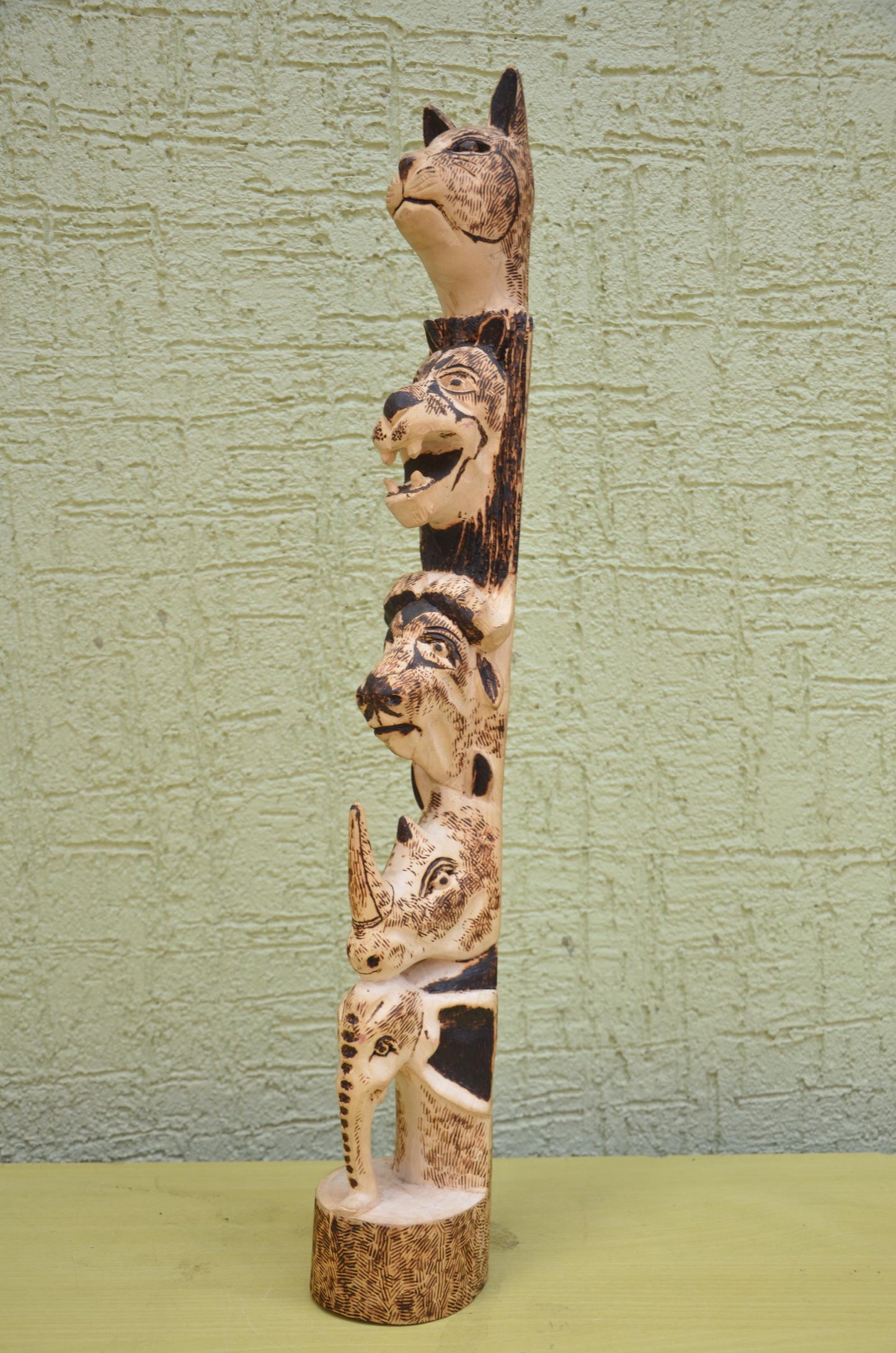 African Wooden Safari Animal Totem Sculpture | Tribal Art