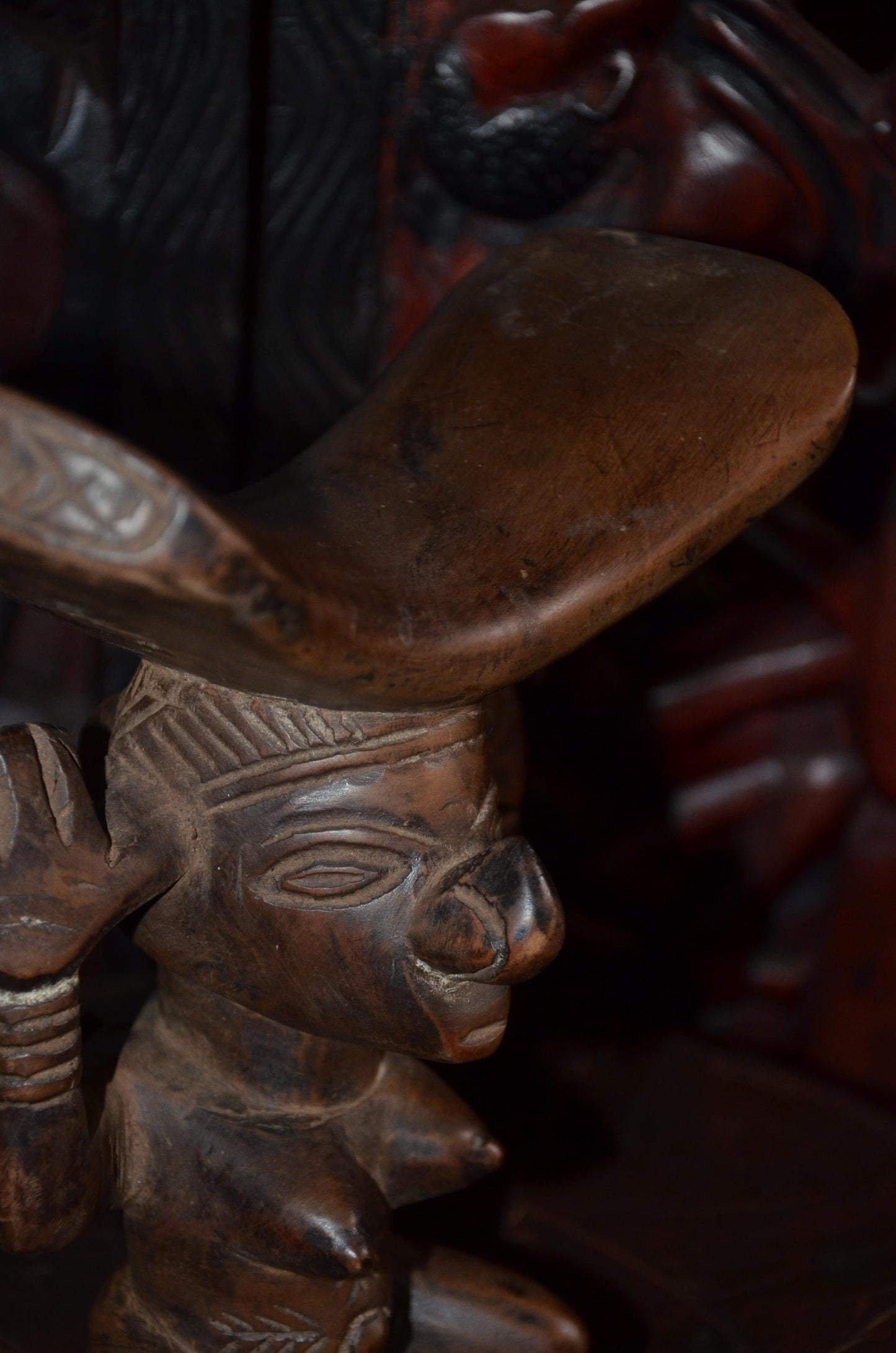 Luba Songye Caryatid Stool – 10" Hand-Carved Wood Headrest – Congo Tribal Art