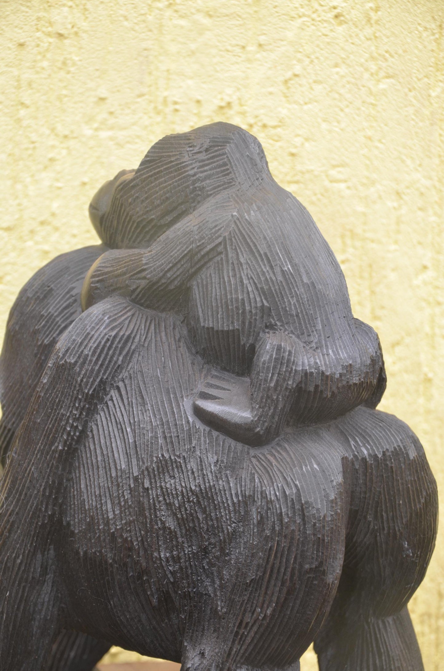 Hand-Carved African Mother and Baby Gorilla Wood Sculpture