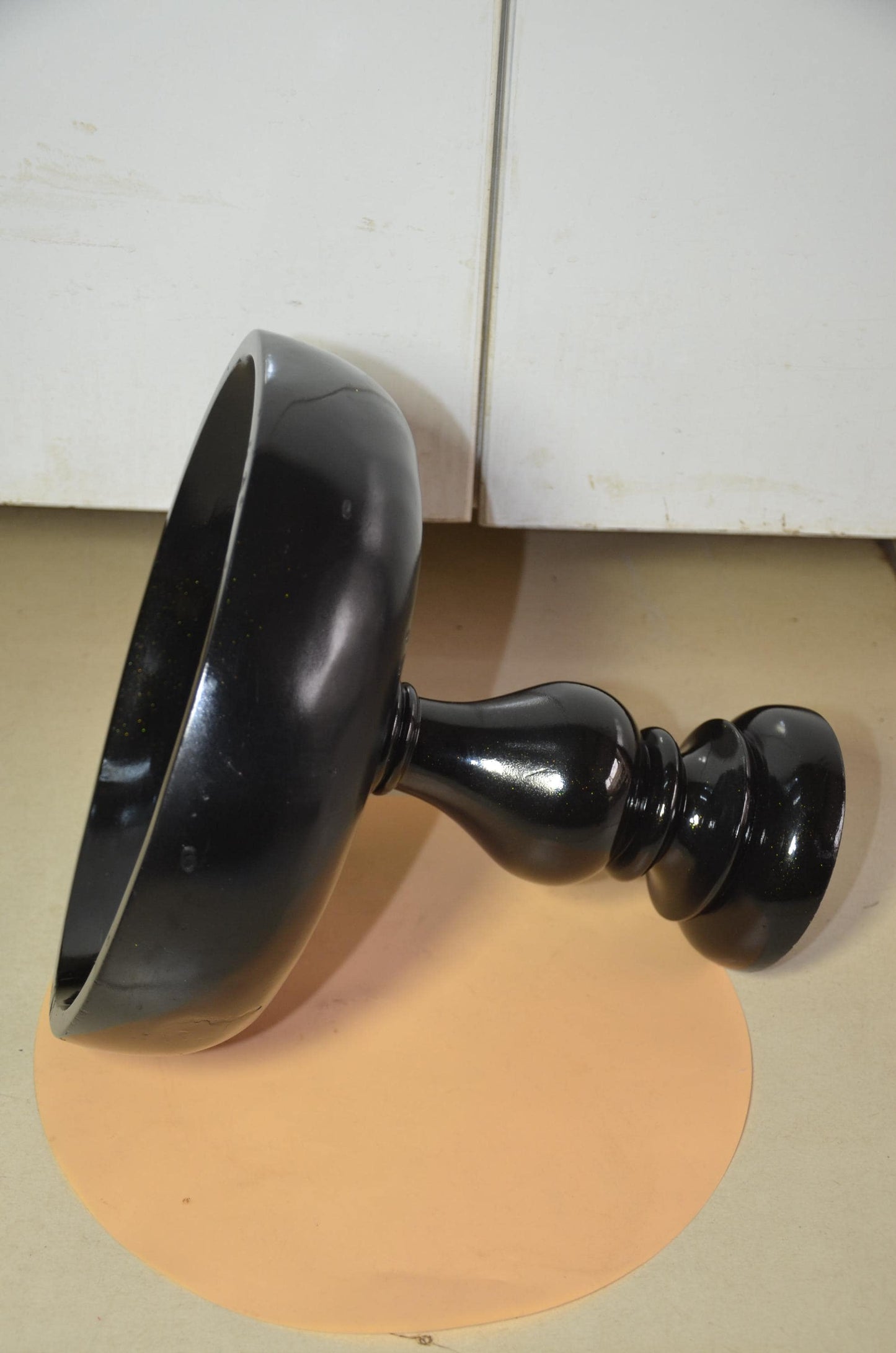 Pedestal Black Wooden Fruit Bowl | Glossy Black & Gold Footed Serving Dish