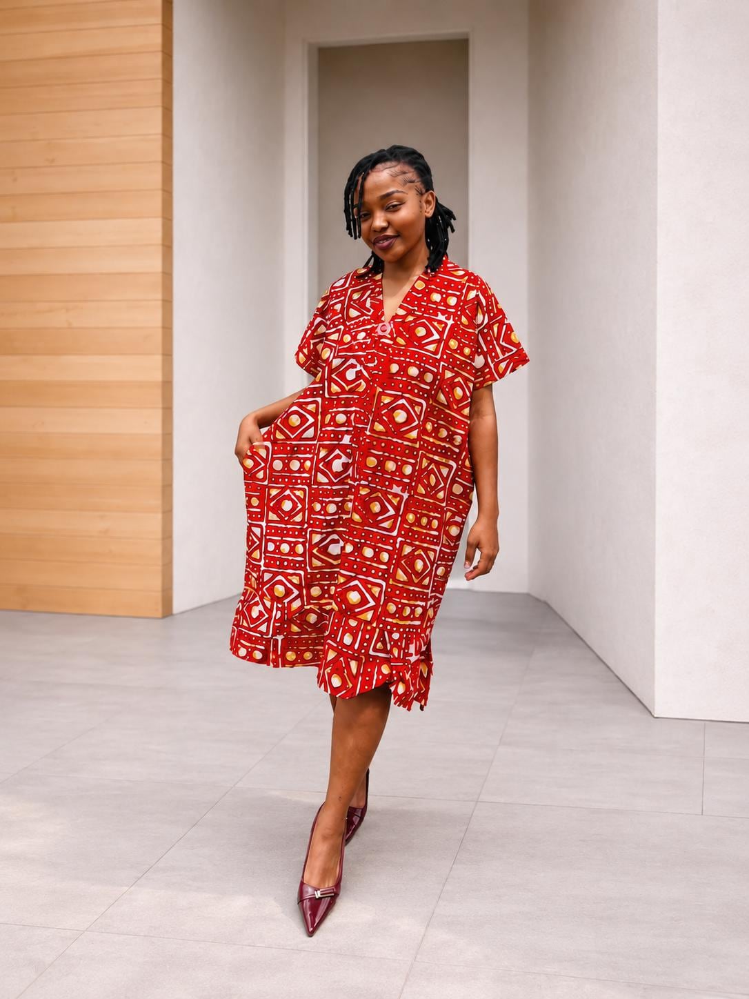 Midi Ankara Kaftan | Short Boubou Shift Gown, Knee-Length Dress