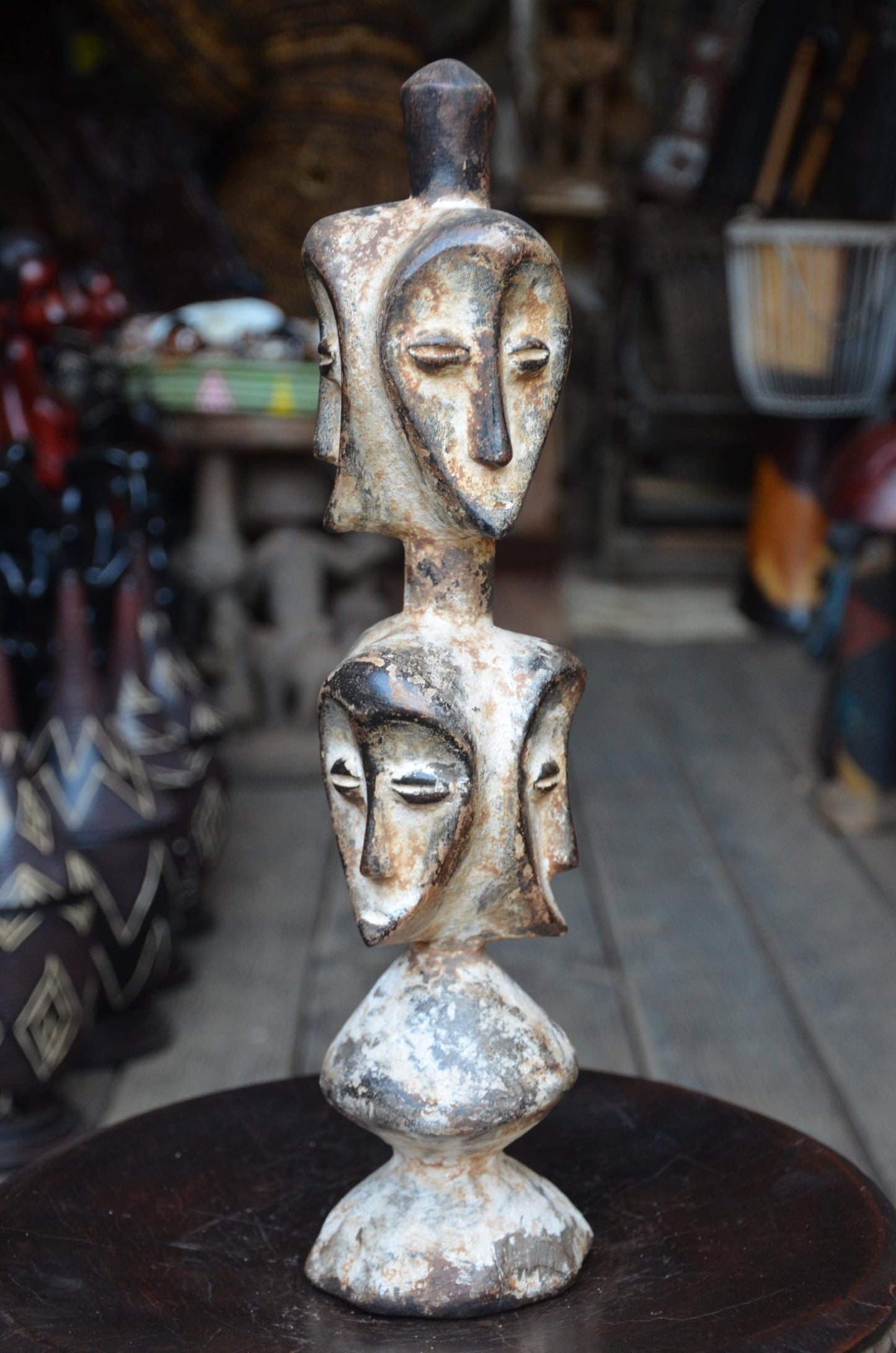 Authentic Lega Multi-Faced Statue | Sakimatwematwe | Tribal Wood Art