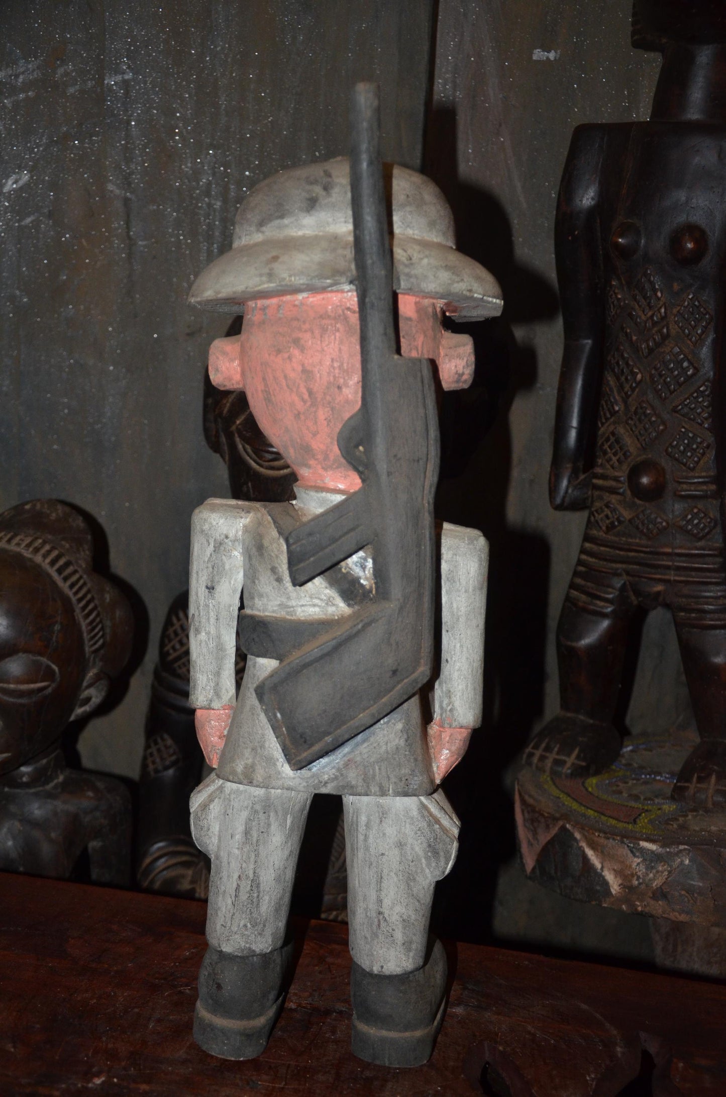 Colonial Soldier Statue | Hand-Carved Wooden Figure | Ethnographic Wood Art