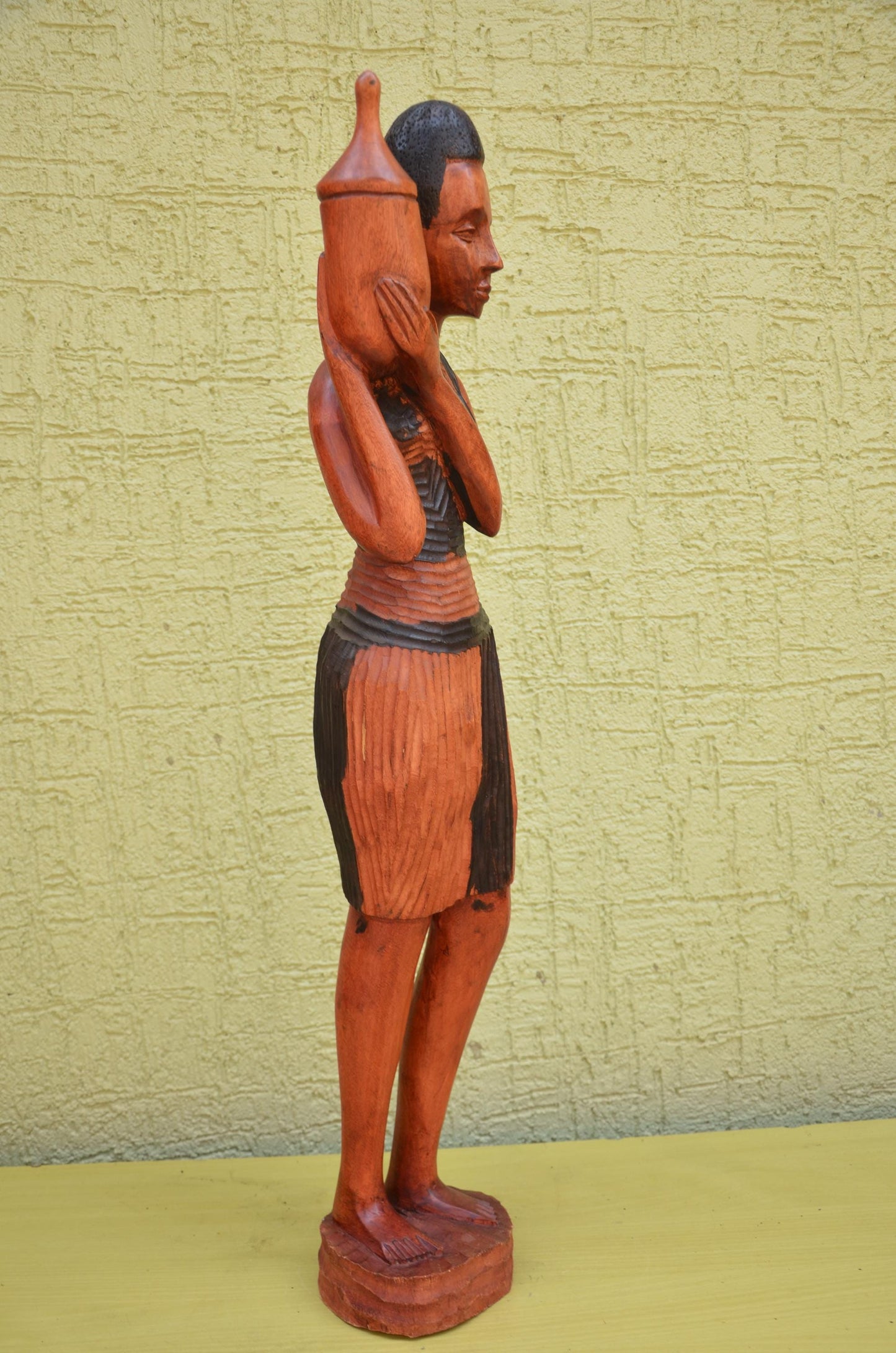 African Female Water Bearer Wooden Sculpture | Tribal Art