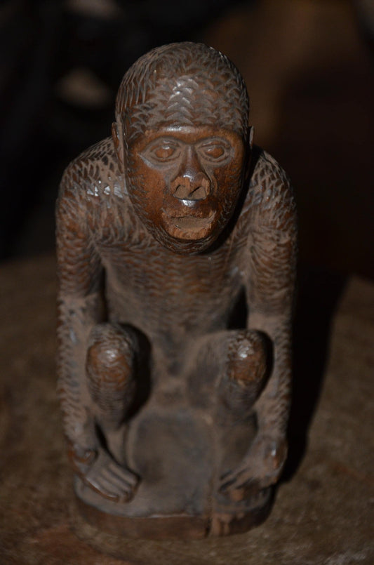 Luba Monkey Sculpture | Hand-Carved Tribal Figure | Authentic African Wood Art