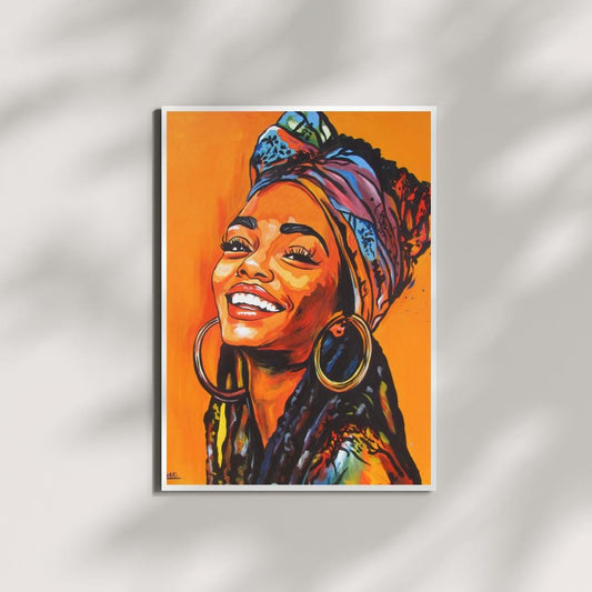 Peinture à l'huile représentant une femme africaine, art mural afro moderne, toile féminine noire audacieuse, art ethnique pour salon ou décoration intérieure