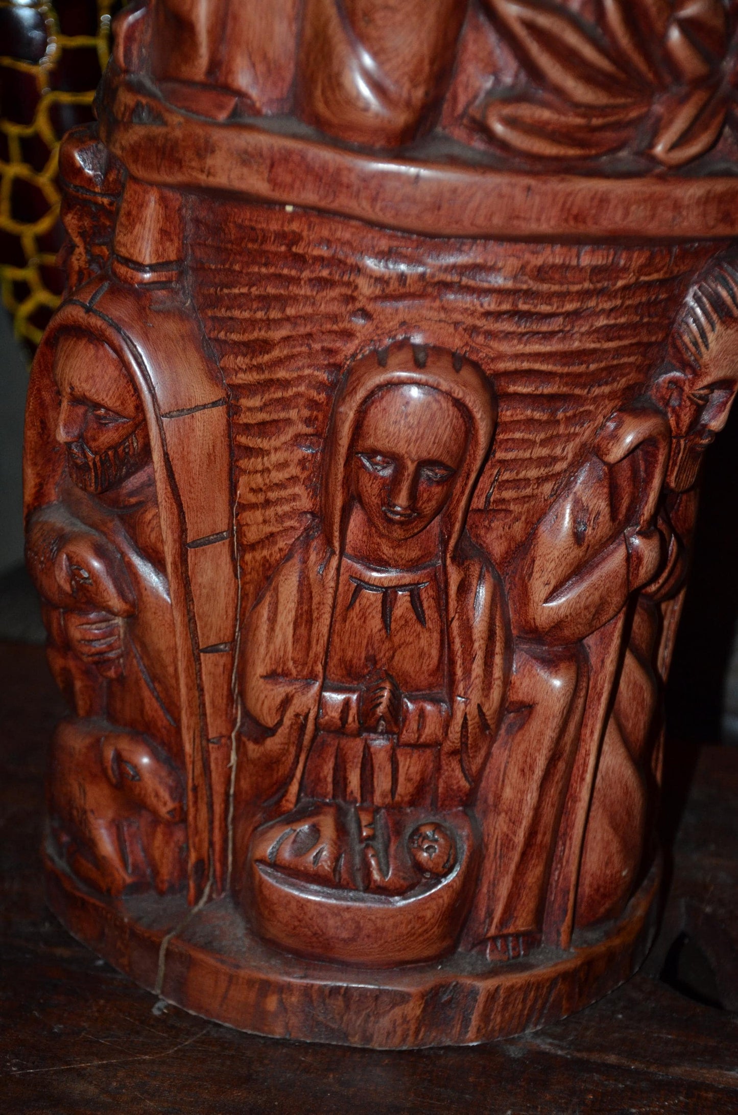 African Carved Wooden Stool | Relief Side Table | Handmade Tribal Furniture