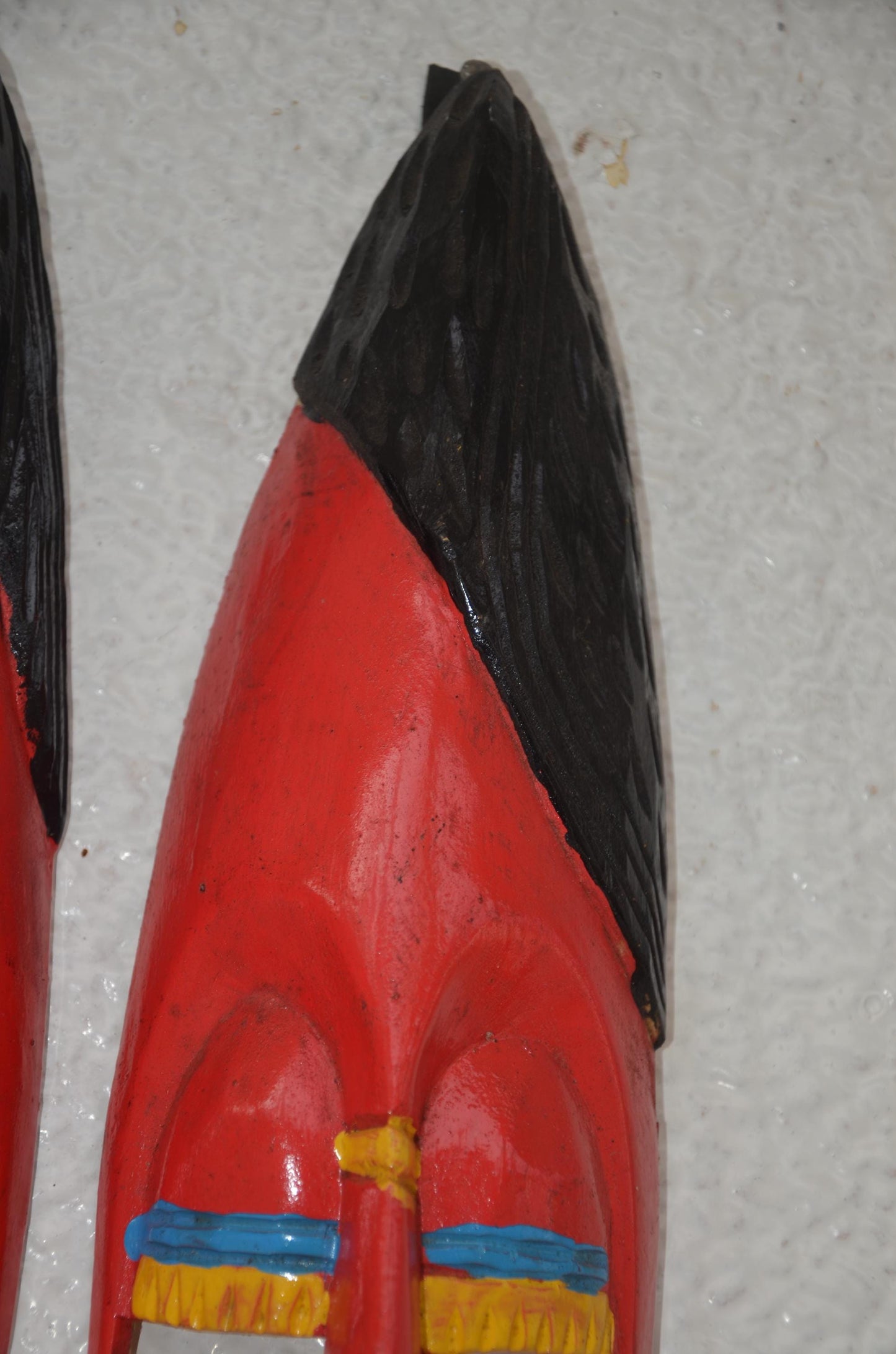 Hand-Carved Nyiginya Kingdom Crimson Red Wooden Facemask Couple | African Tribal Wall Art Decor