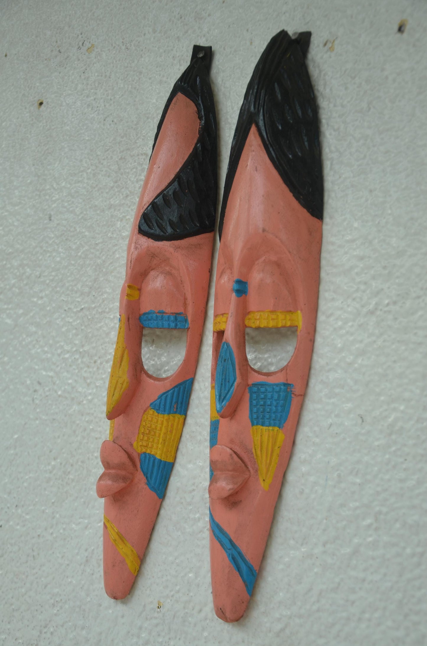 Hand-Carved Nyiginya Kingdom Peach Wooden Facemask Couple | African Tribal Wall Art Decor