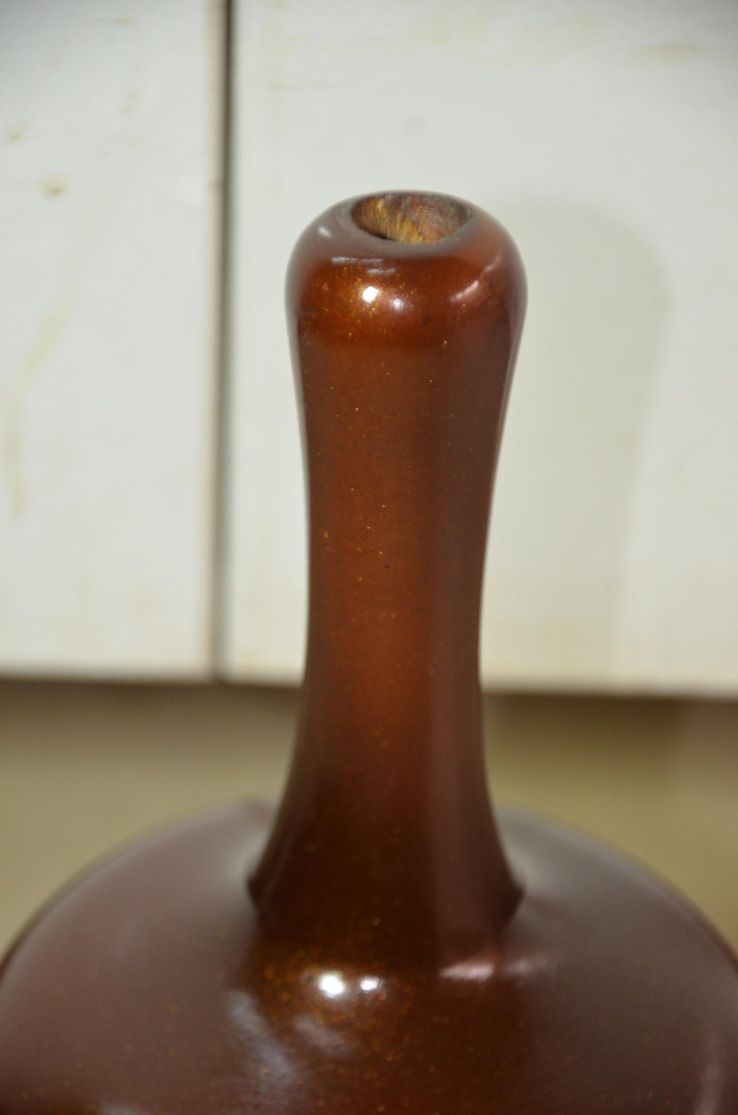 Tall Wooden Floor Vase | Metallic Bronze Long Neck Bottle Vase | Modern Nordic Home Decor Accent | Minimalist Handcrafted Wood Art