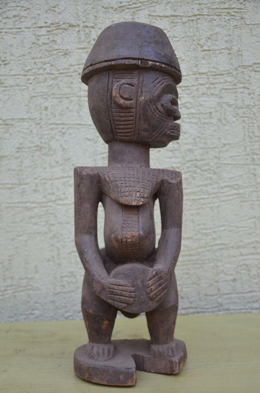 Authentic Female Luba Bowl Bearer Figure | Congolese Art