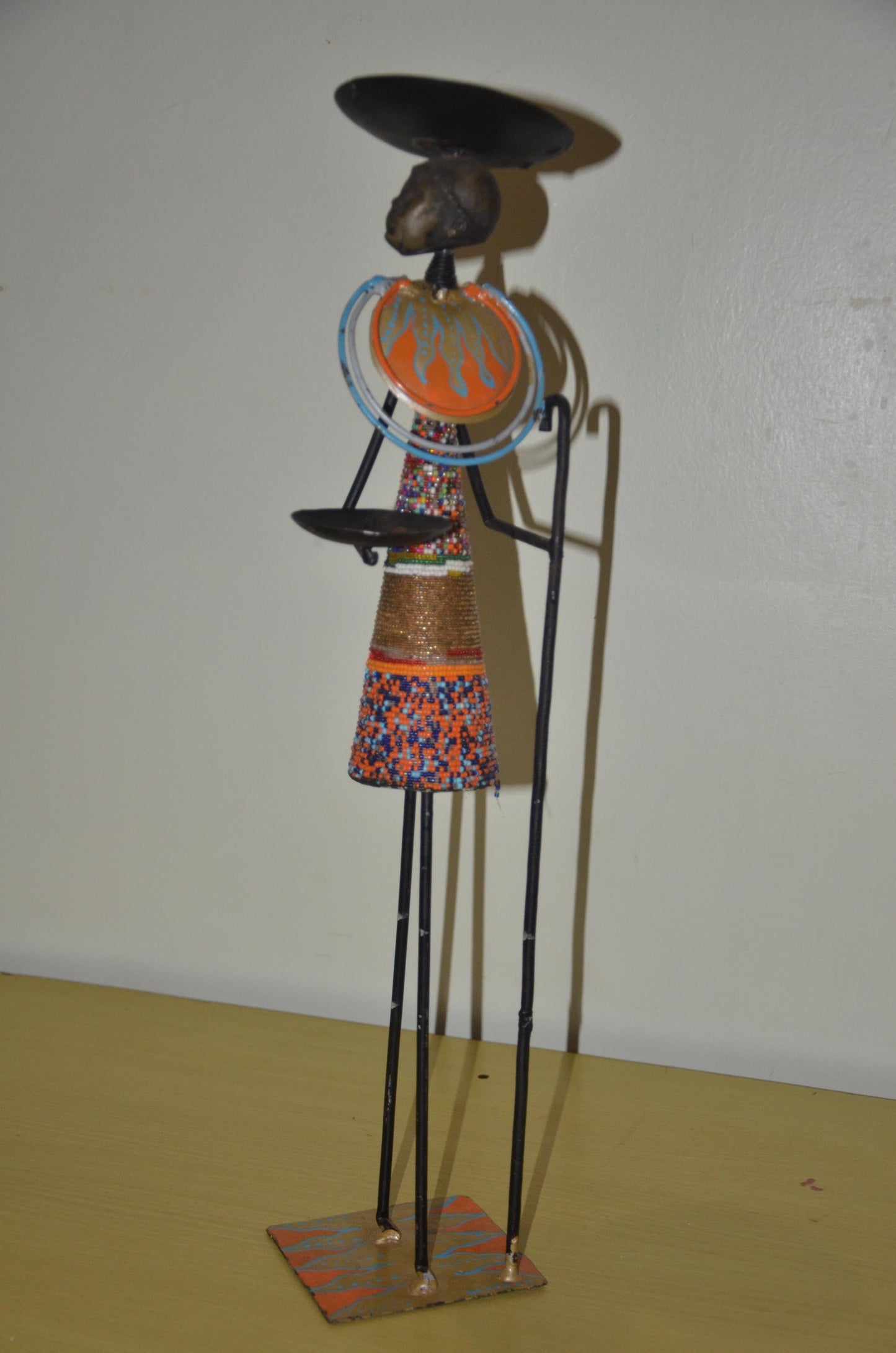 Decorative African Beaded Maasai Candle Holder Statue | Artisan Metal Wire Art
