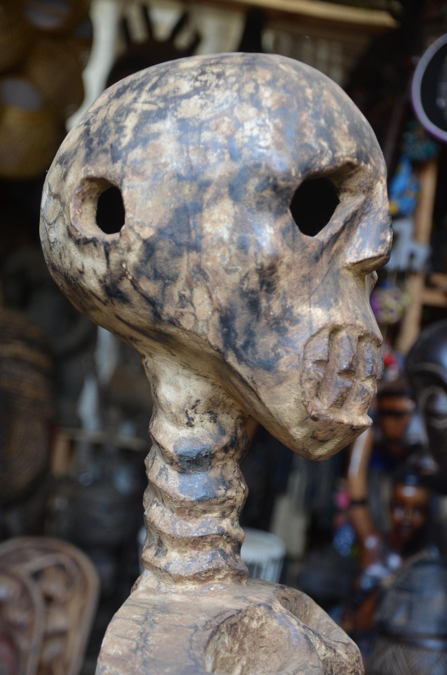 Kuyu or Mumuye Skeleton Figure - 35" Large Authentic Wood Carving, Ancestor Memento Mori Statue, Striking Primitive Art.