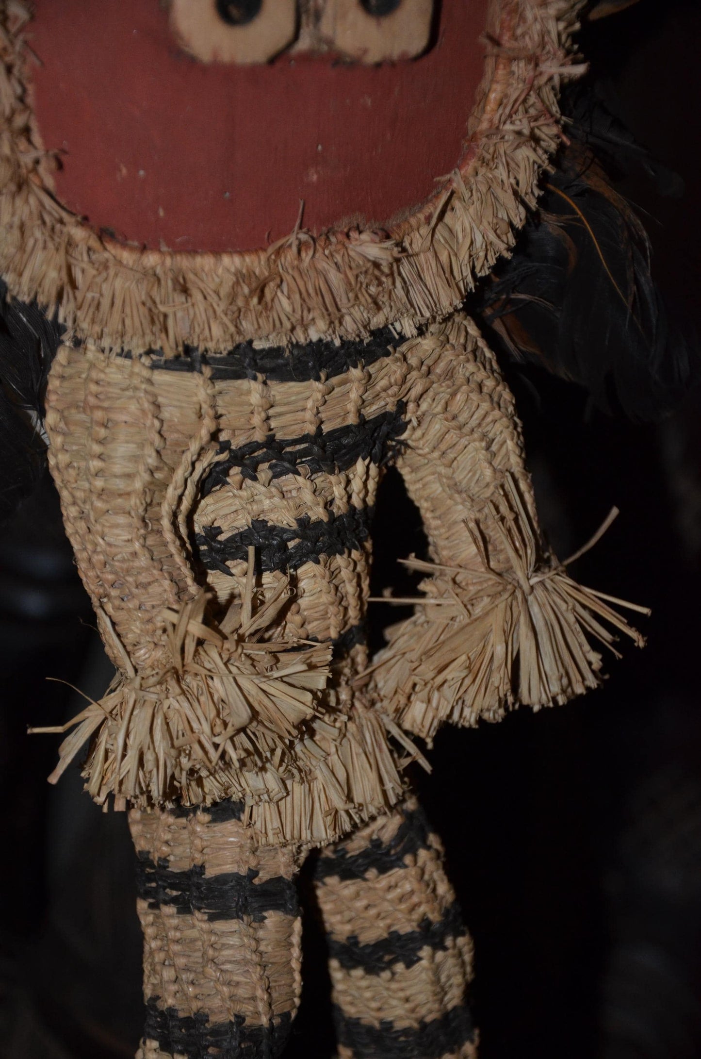 Pende Minganji Masquerade Dancer Doll - 17" Authentic Congo Woven Fiber Figure, Traditional Raffia & Feather Folk Art.