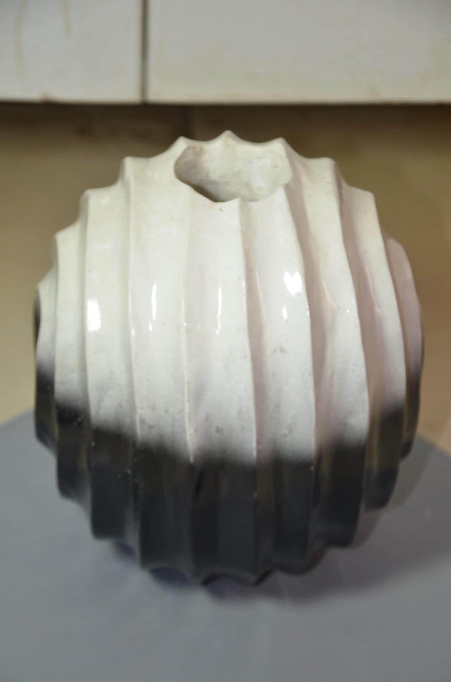 Fluted Pumpkin Vase Duo | Hand-Carved Wood, Metallic Olive Gold Finish