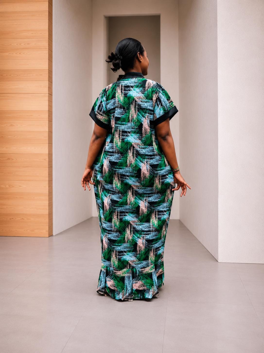 Open-Front Kampala Maxi Gown | Brushstroke Silk Kaftan, Adire Boubou