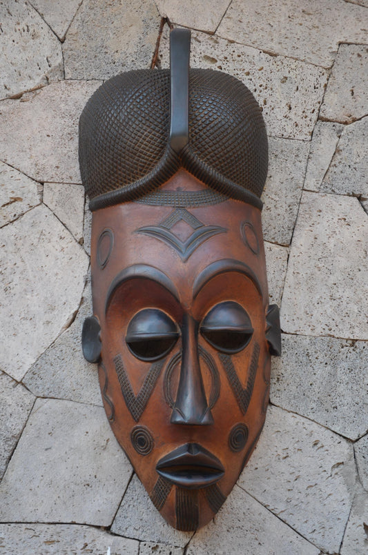 Authentic Chokwe-Style Mask | Elegant Angolan Tribal Wall Art